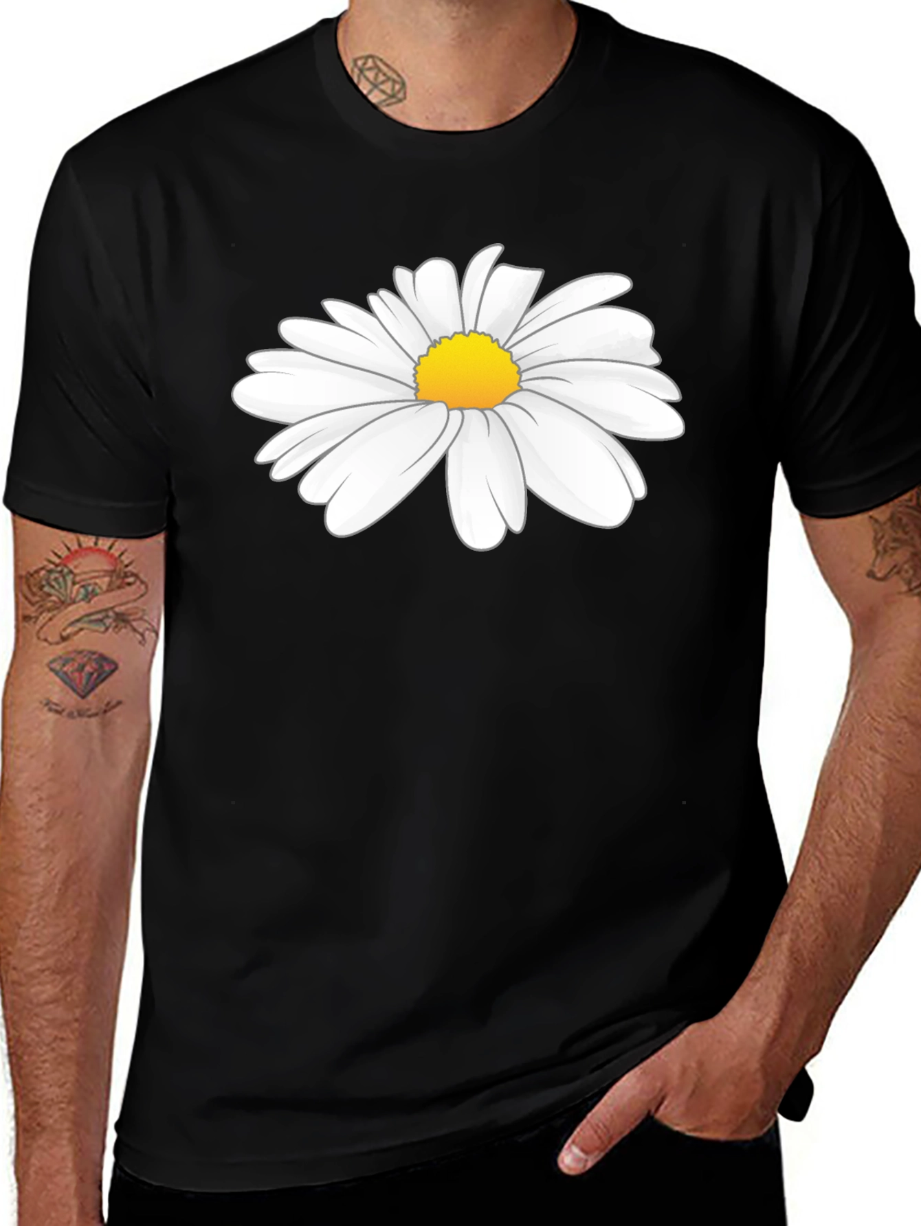Daisy Graphic Tee - Black Cotton T-Shirt