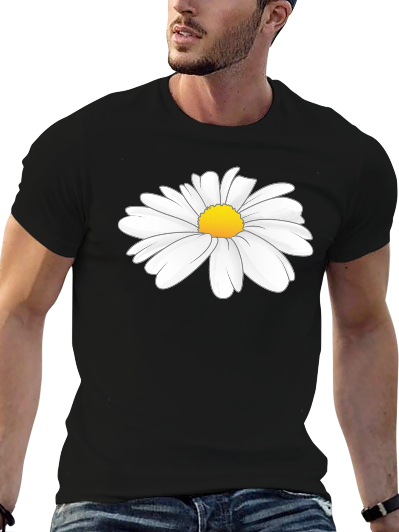 Daisy Graphic Tee - Black Cotton T-Shirt