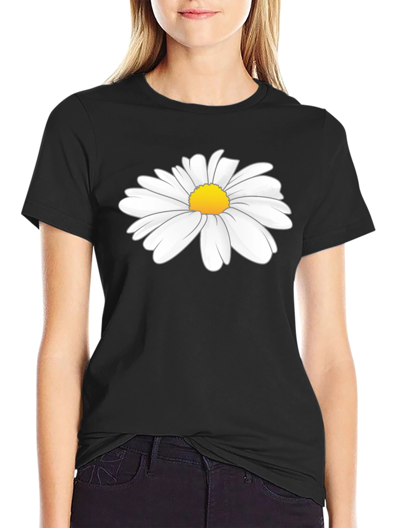 Daisy Graphic Tee - Black Cotton T-Shirt