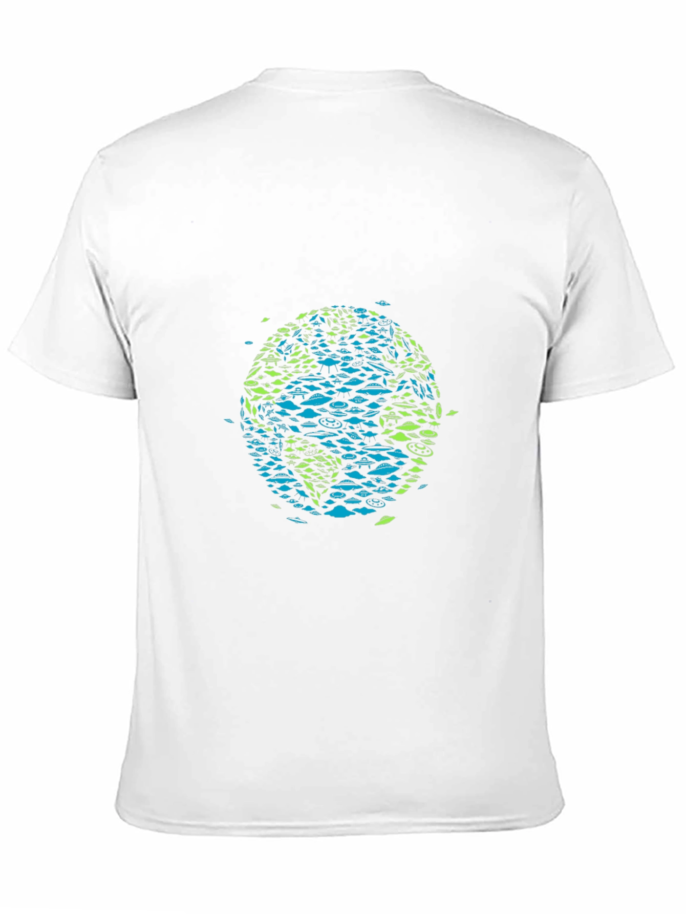 Earth Globe UFO Pattern Black T-Shirt