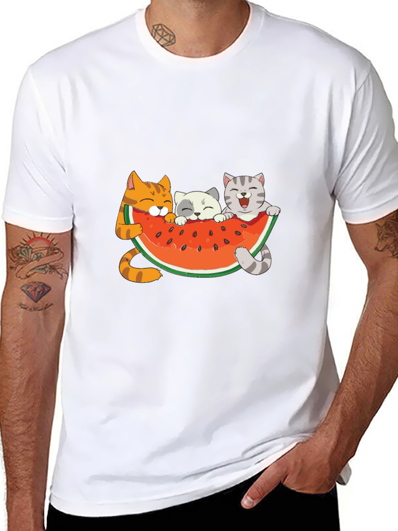 Cute Cats & Watermelon Graphic T-Shirt