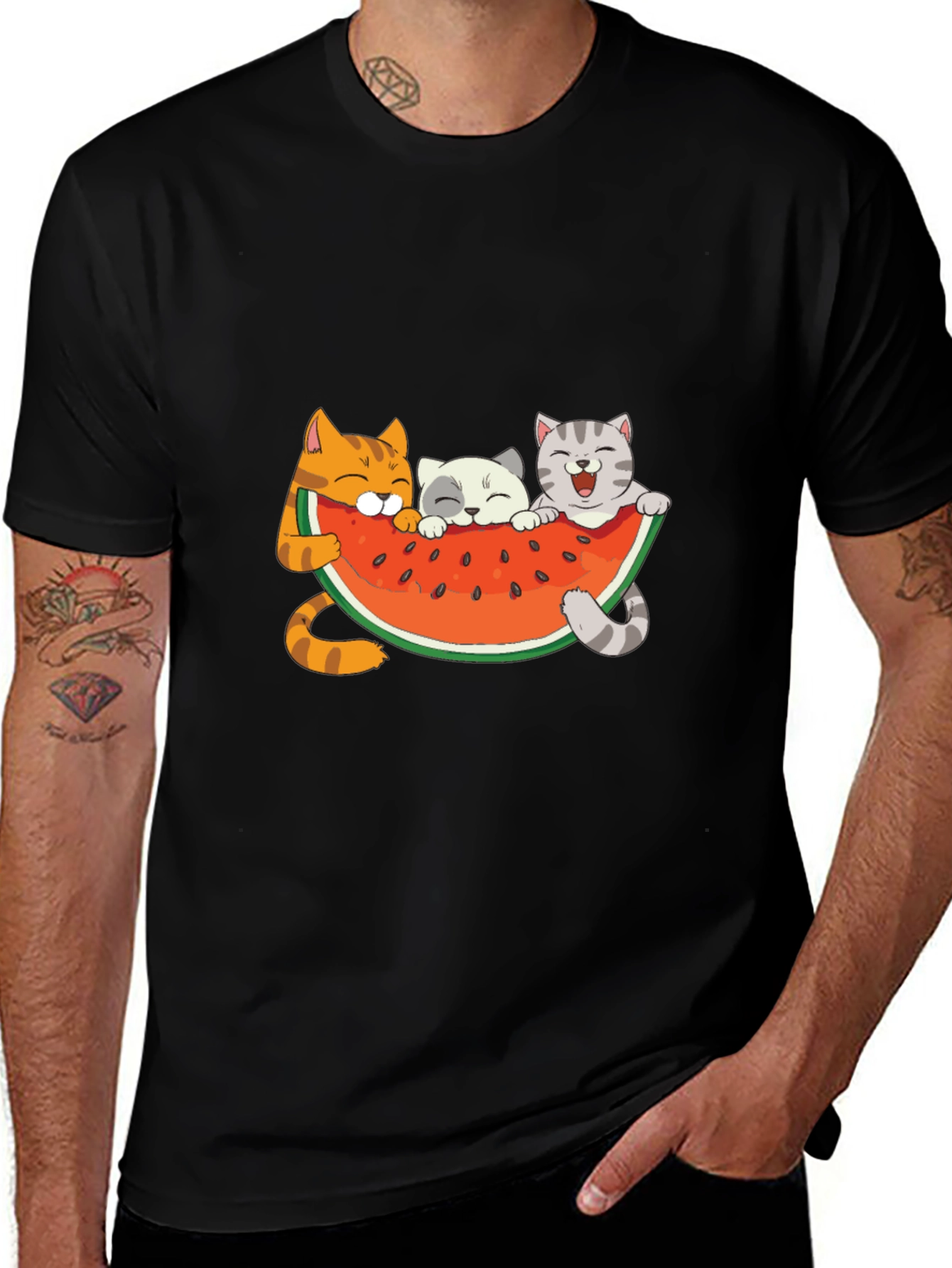 Cute Cats & Watermelon Graphic T-Shirt