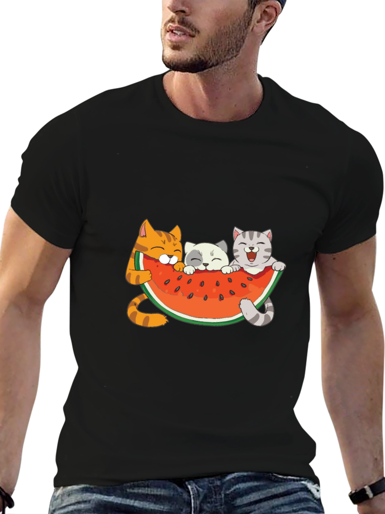 Cute Cats & Watermelon Graphic T-Shirt