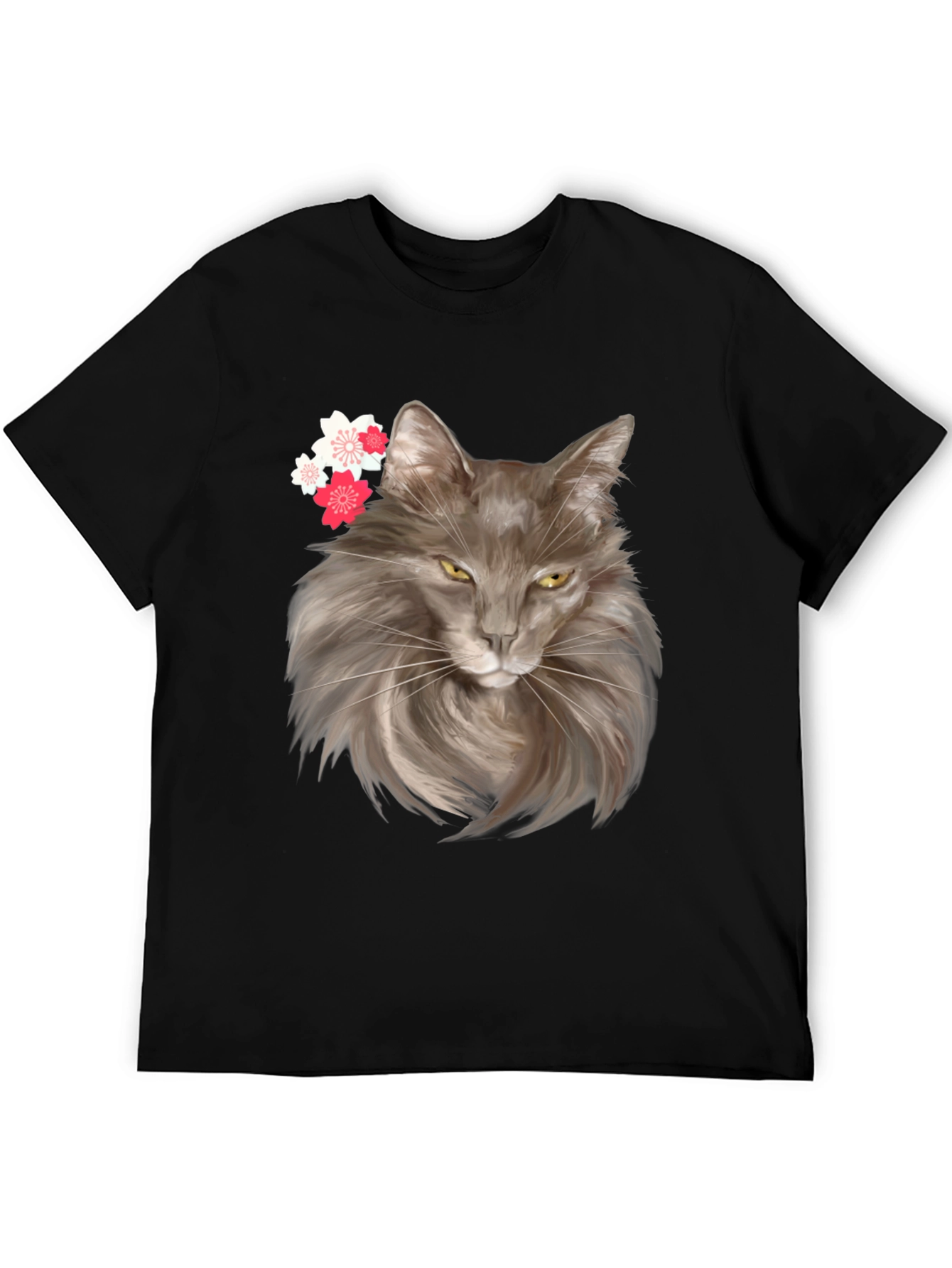 Cat & Cherry Blossom Graphic Tee - Trendy Style