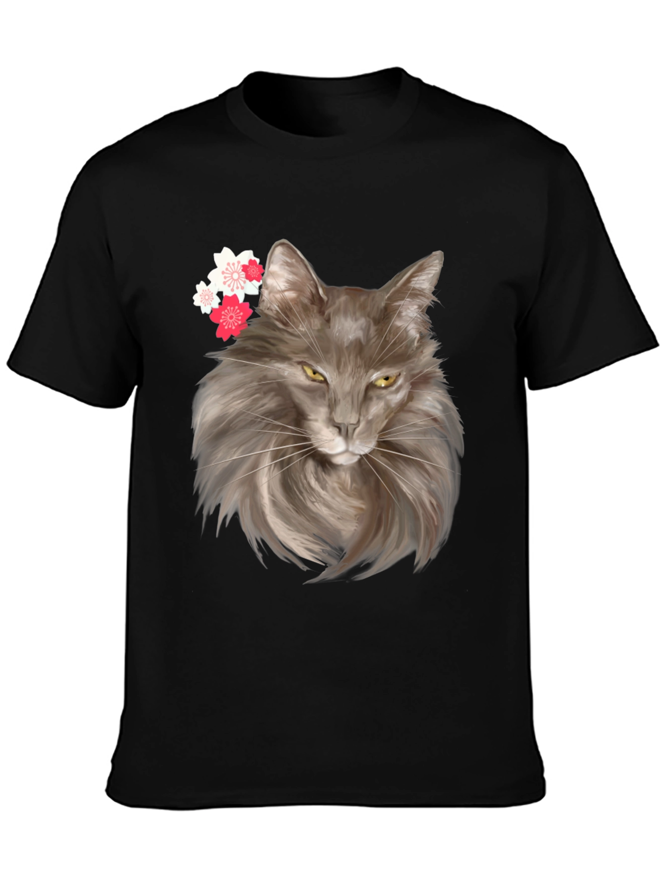 Cat & Cherry Blossom Graphic Tee - Trendy Style