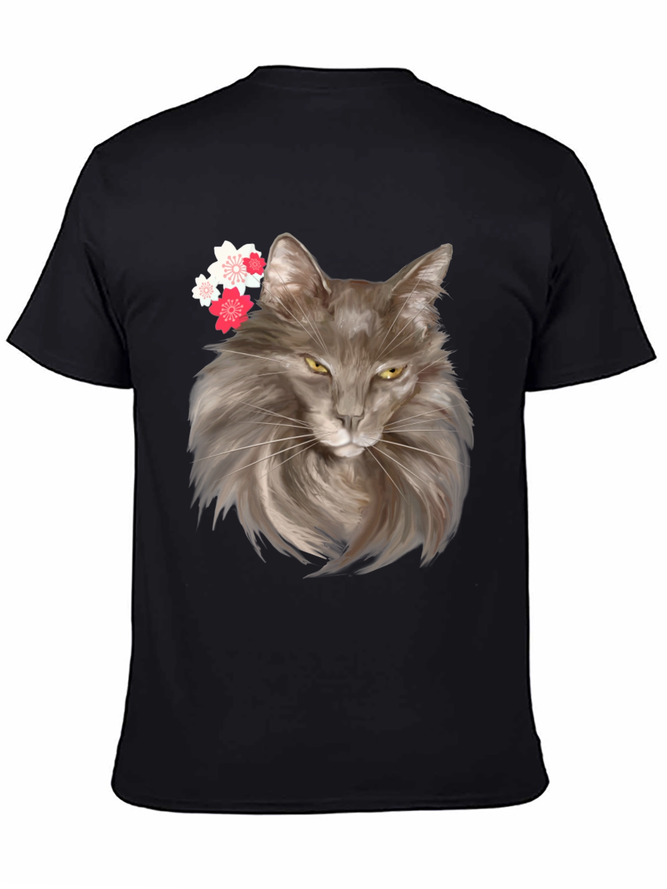 Cat & Cherry Blossom Graphic Tee - Trendy Style