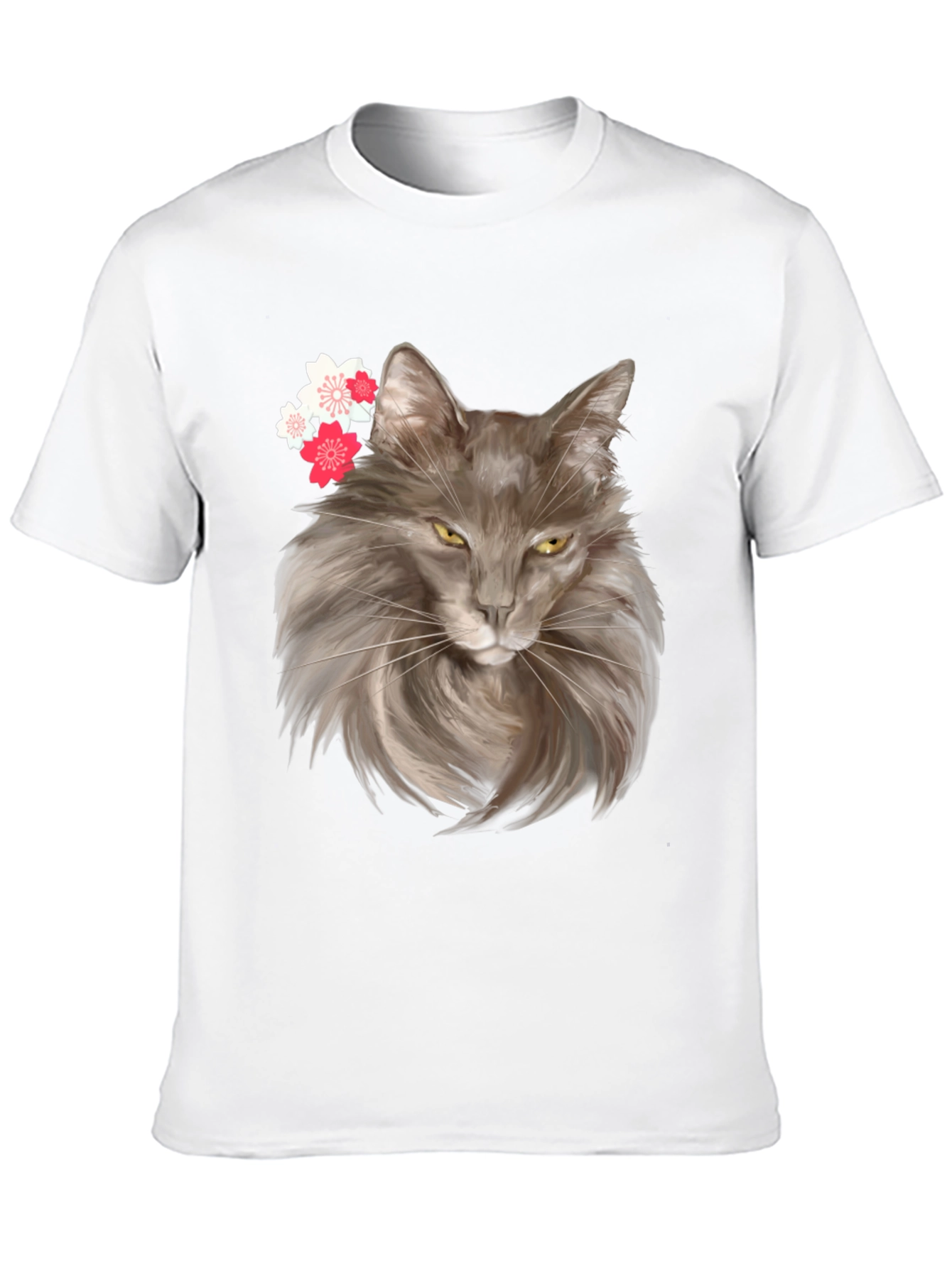 Cat & Cherry Blossom Graphic Tee - Trendy Style
