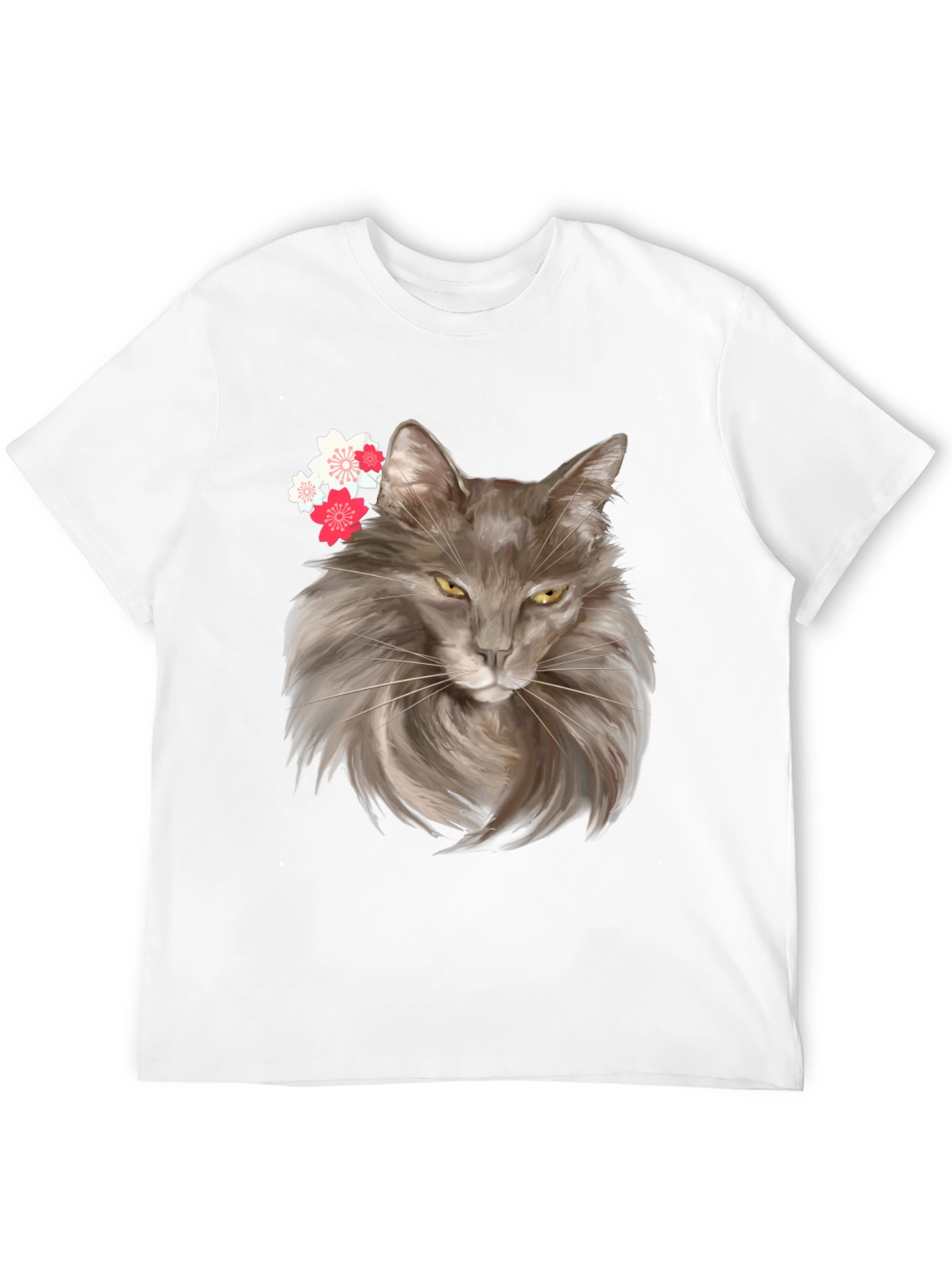 Cat & Cherry Blossom Graphic Tee - Trendy Style