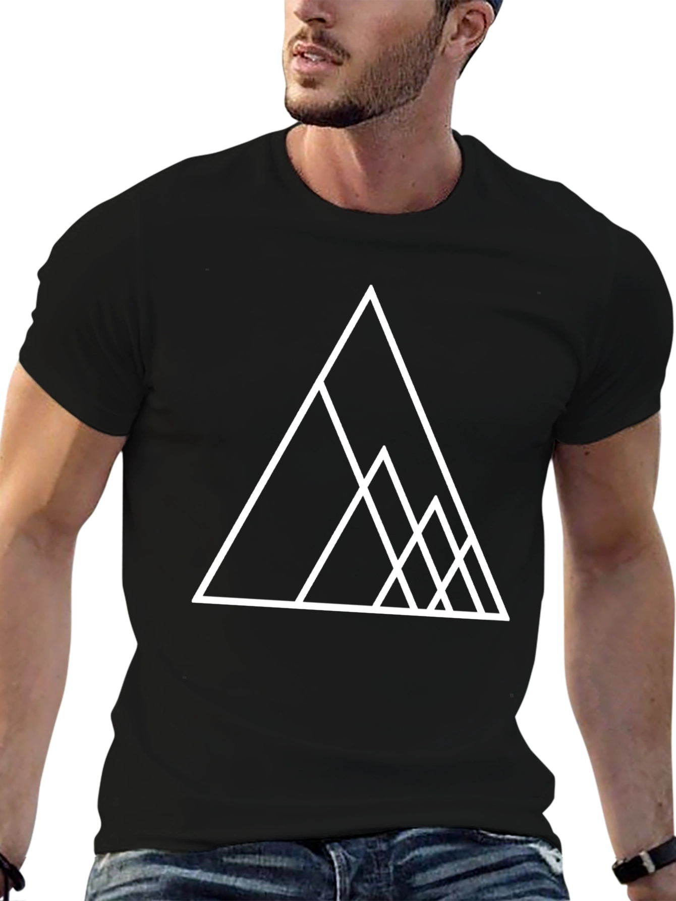 Geometric Triangle Graphic Tee - Stylish Black T-Shirt