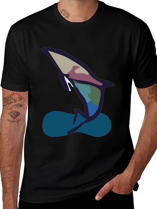 Abstract Dolphin Graphic Tee - Black