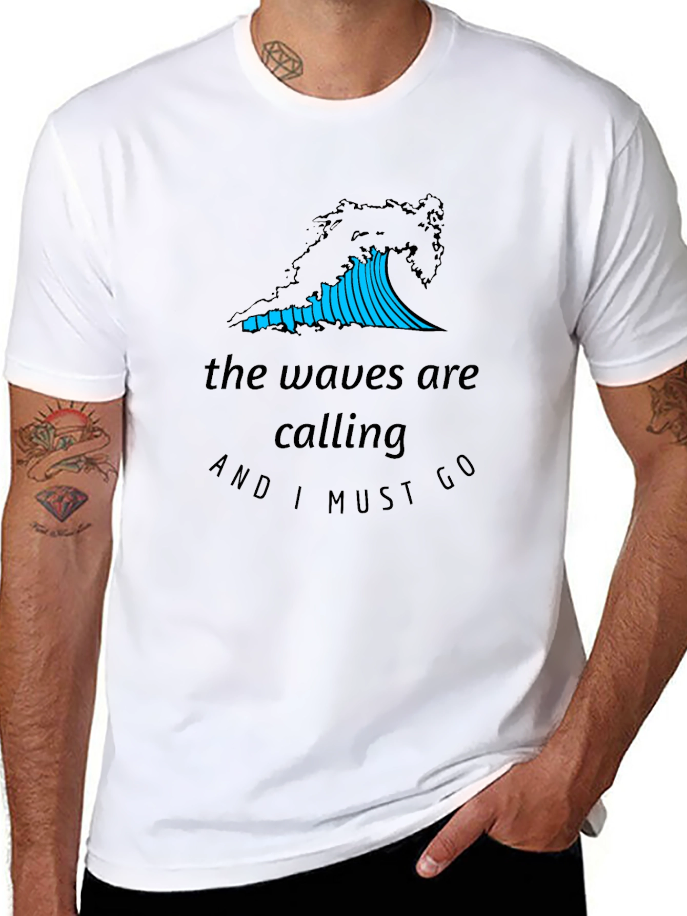 Waves Are Calling Graphic T-Shirt - Black