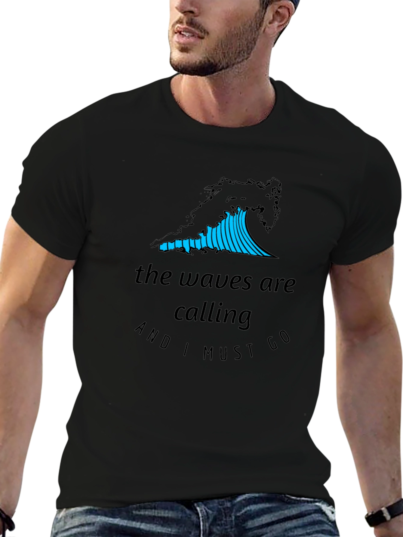 Waves Are Calling Graphic T-Shirt - Black