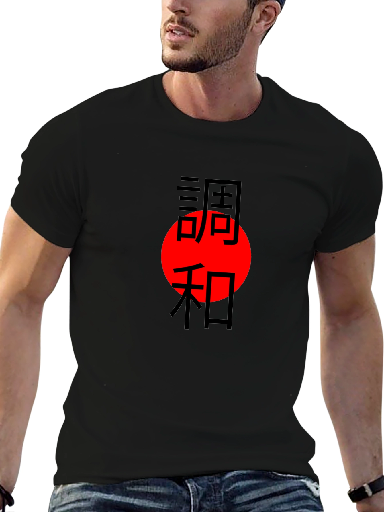 Harmony Kanji Black T-Shirt Red Circle Japan Aesthetic