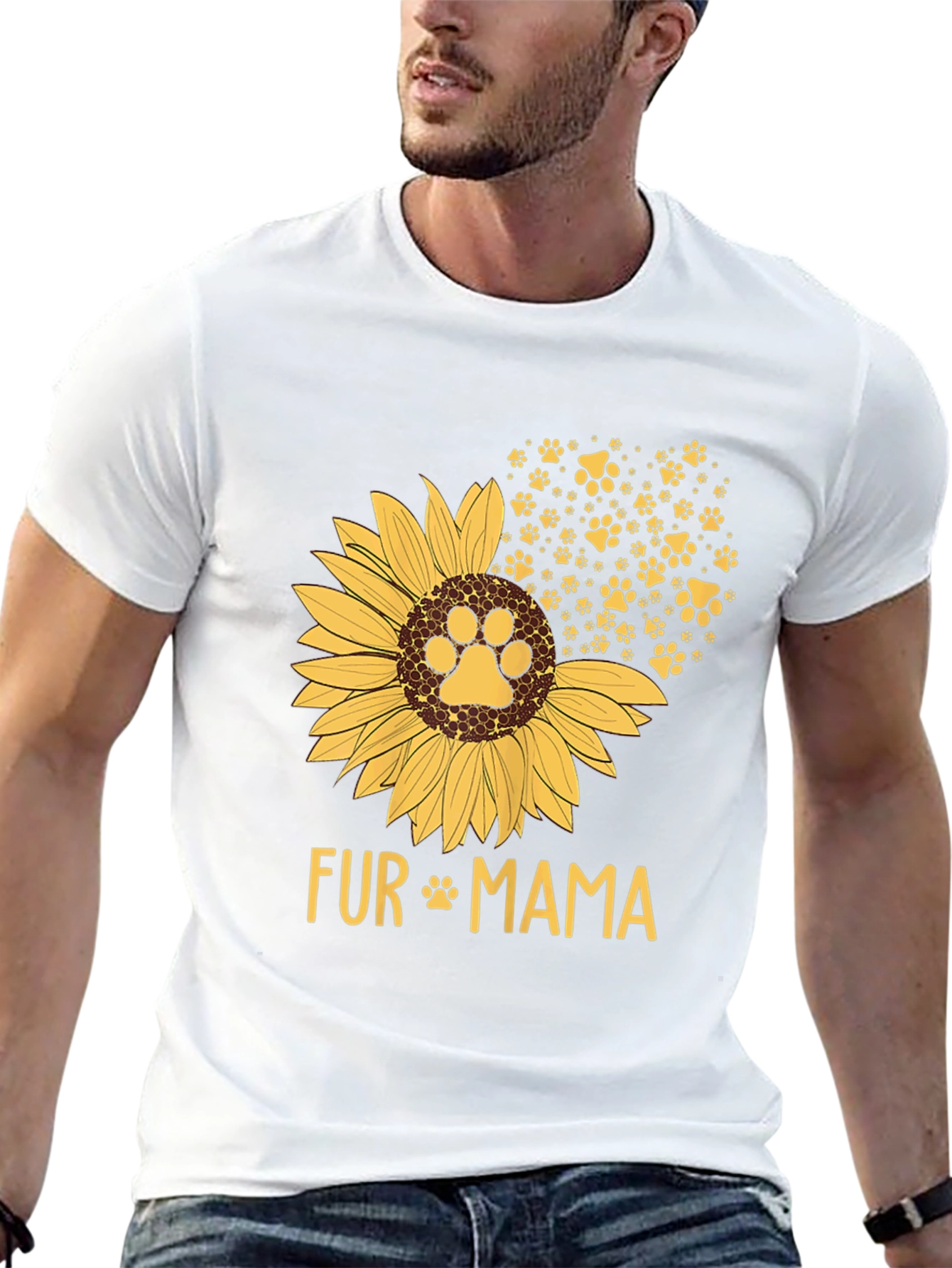 Fur Mama Sunflower Paw Print Graphic T-Shirt