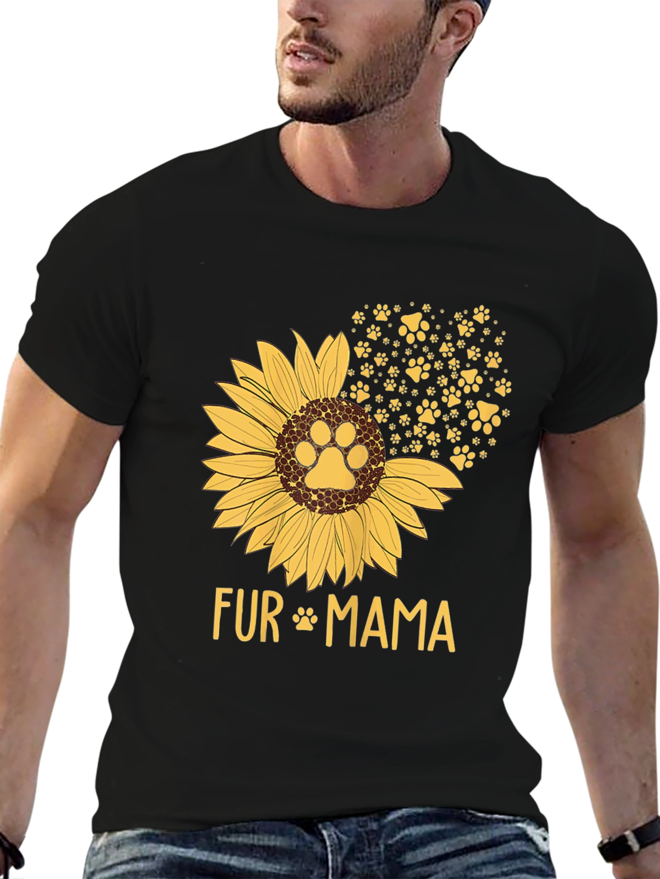 Fur Mama Sunflower Paw Print Graphic T-Shirt