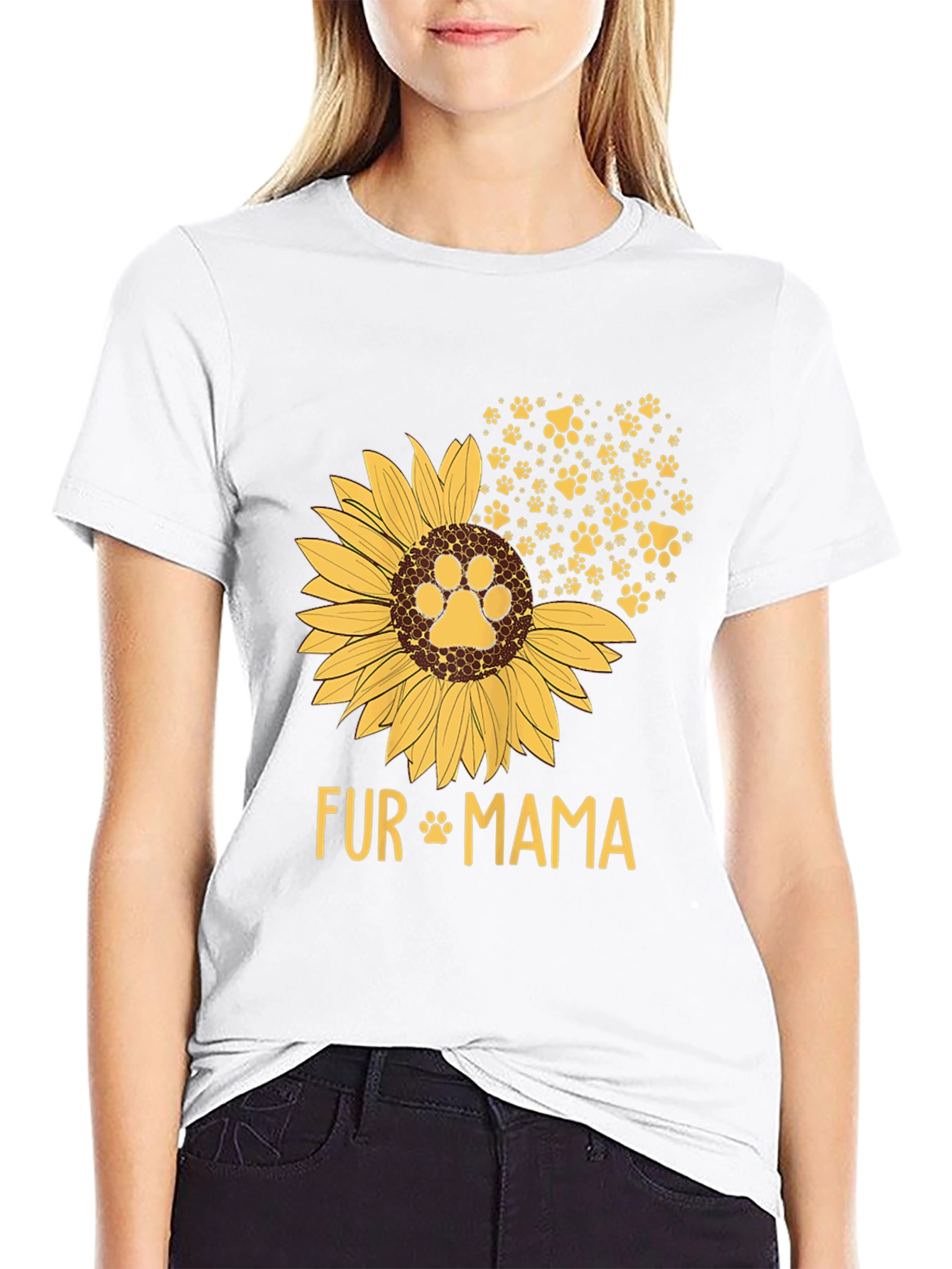 Fur Mama Sunflower Paw Print Graphic T-Shirt