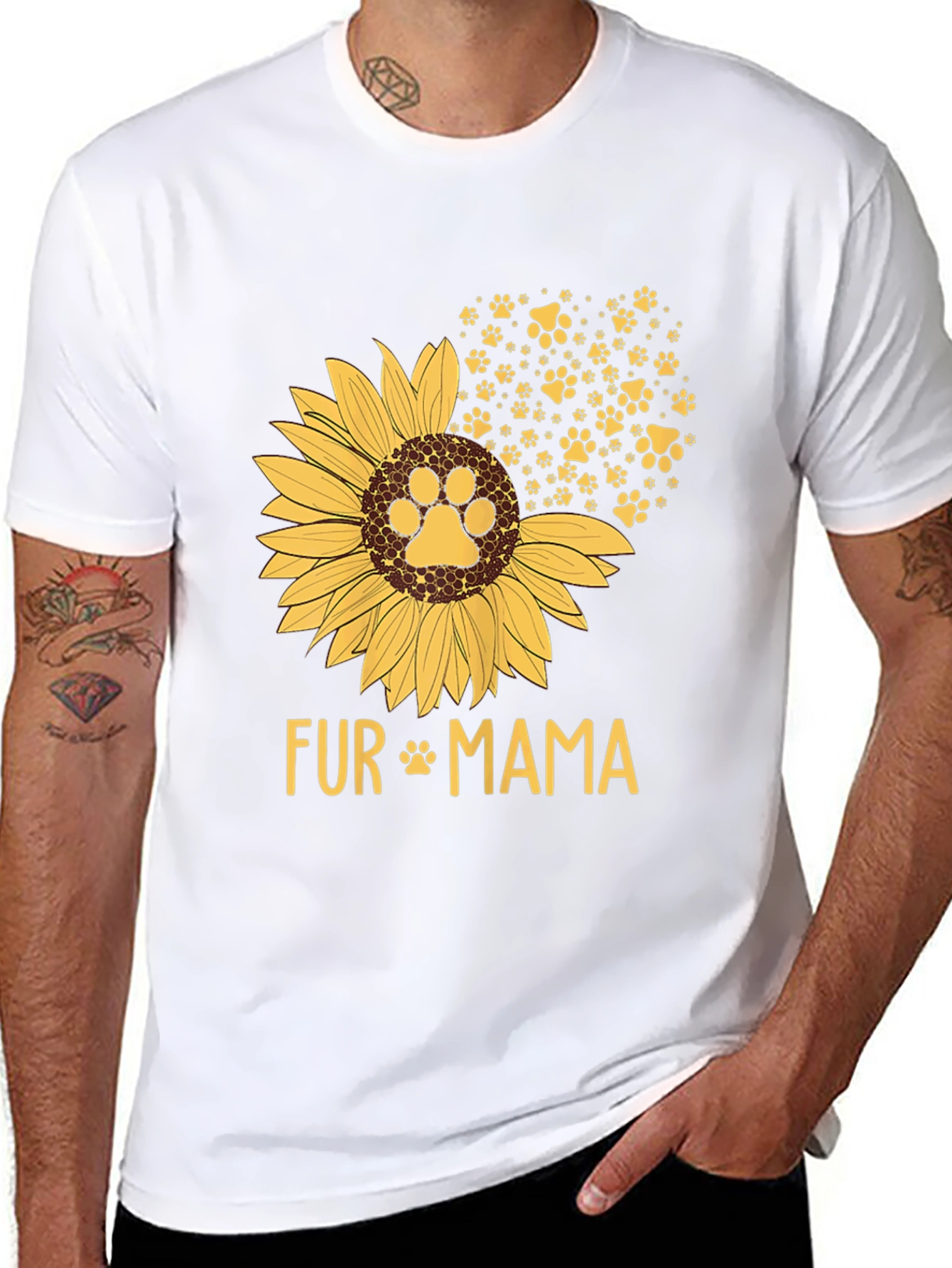 Fur Mama Sunflower Paw Print Graphic T-Shirt
