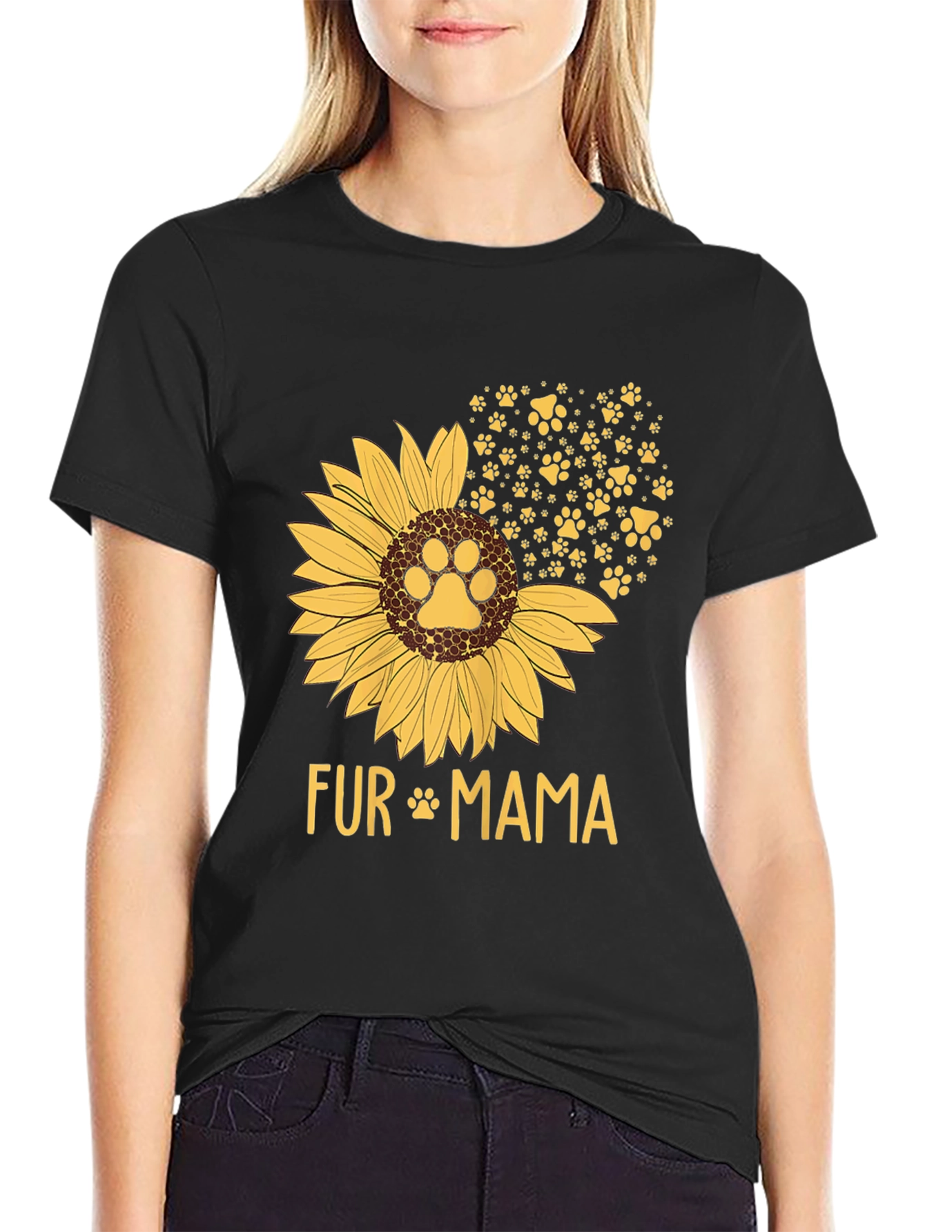 Fur Mama Sunflower Paw Print Graphic T-Shirt