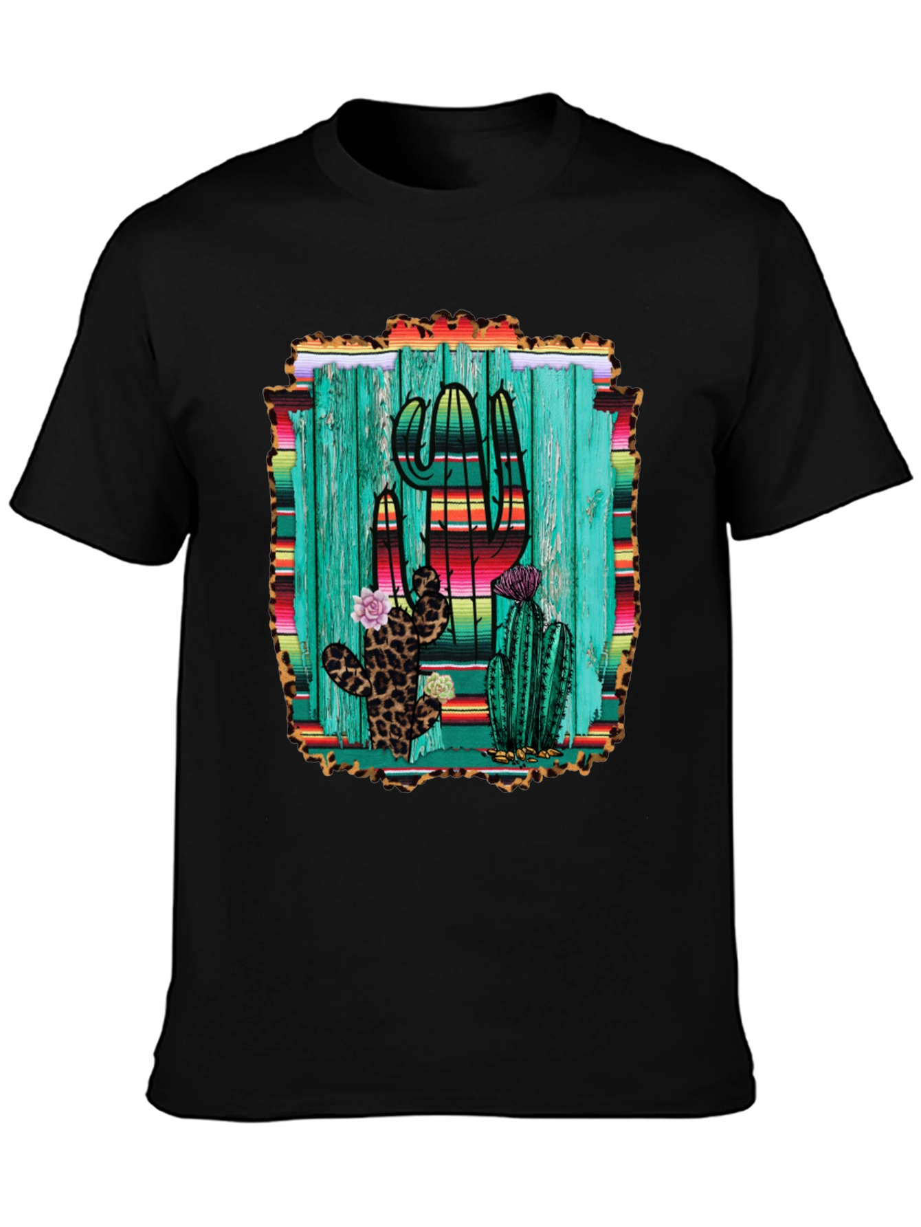 Cactus Print Mens Black T-Shirt