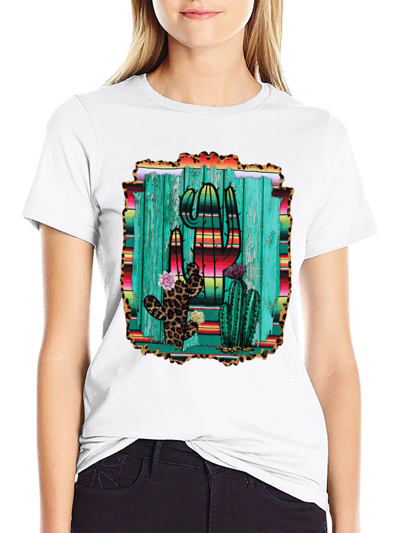 Cactus Print Mens Black T-Shirt
