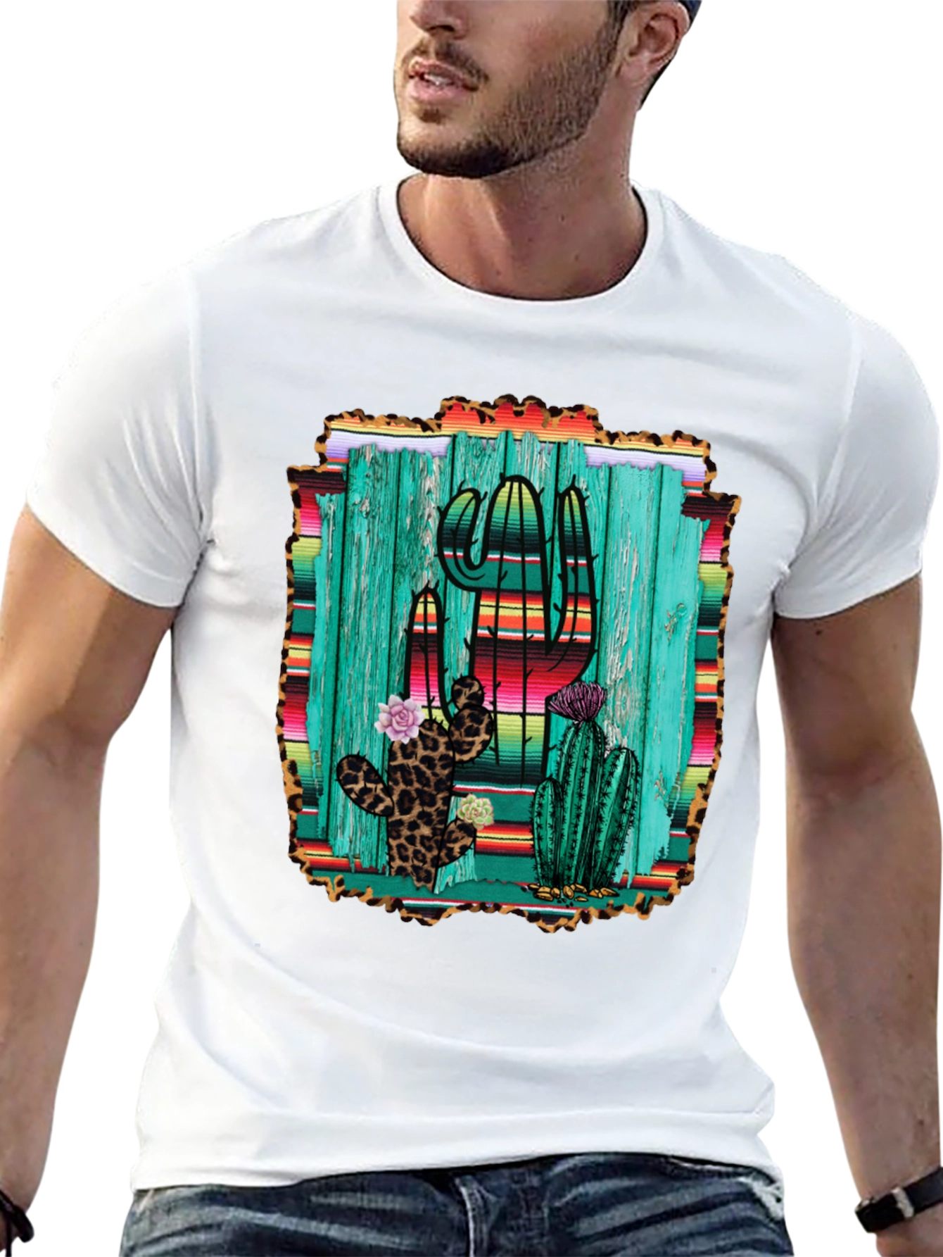 Cactus Print Mens Black T-Shirt