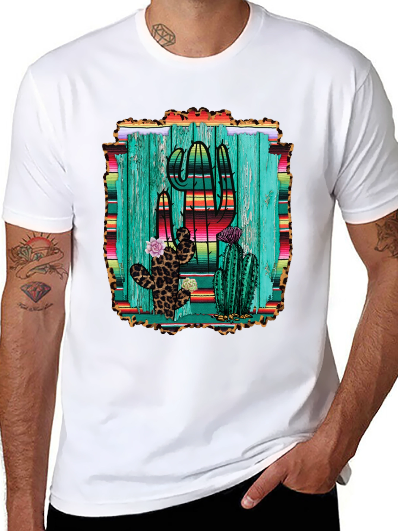 Cactus Print Mens Black T-Shirt
