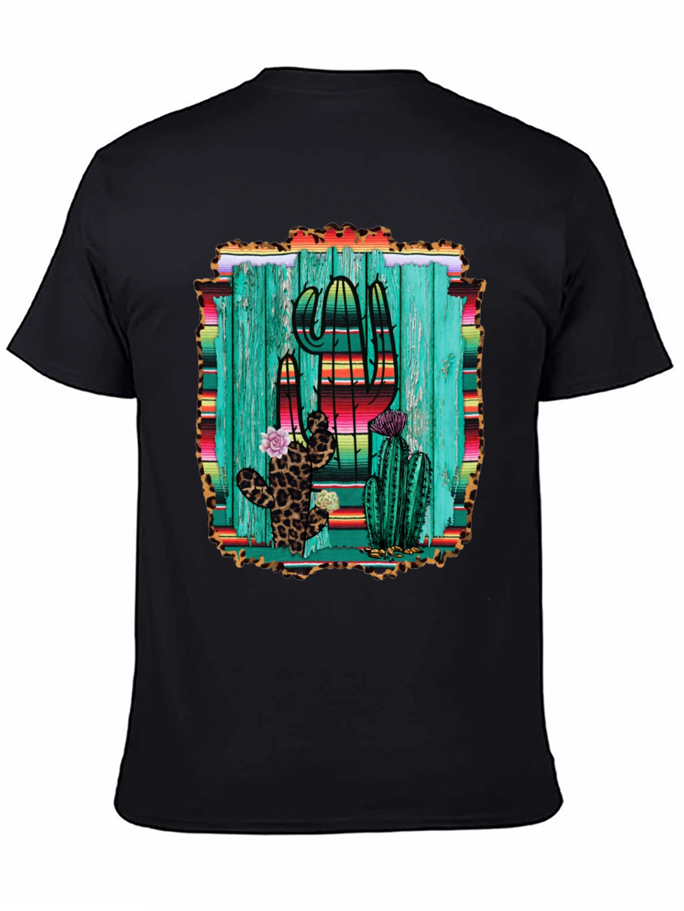 Cactus Print Mens Black T-Shirt