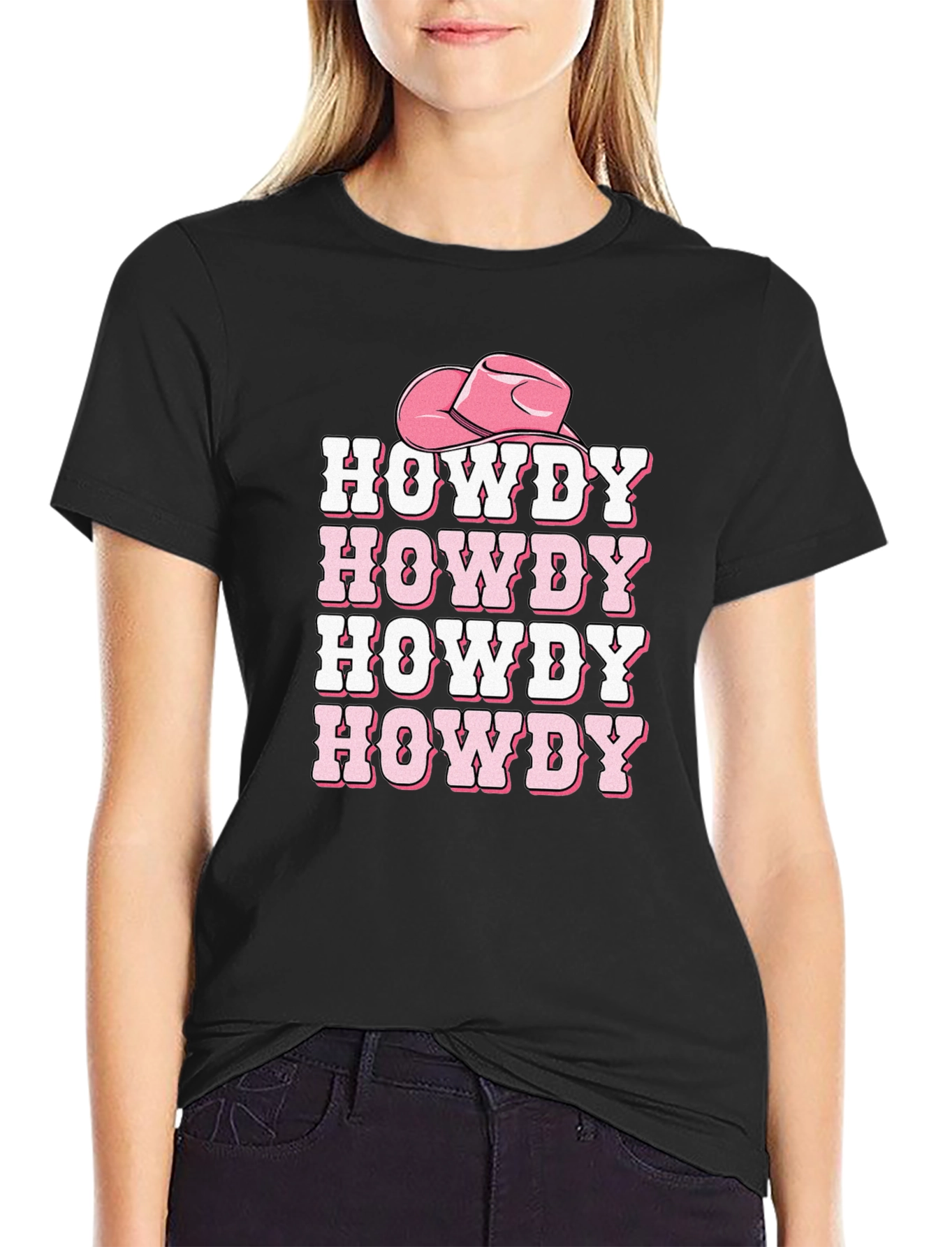 Howdy Cowboy Tee - Pink Cowgirl Hat