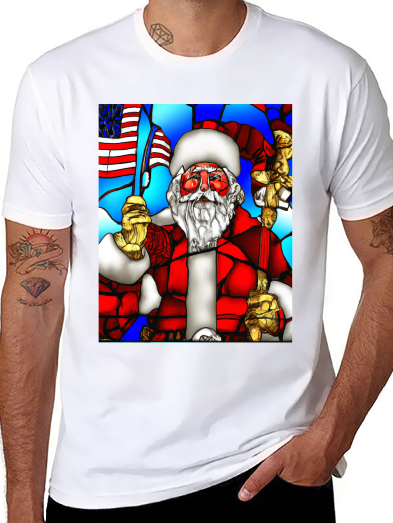 Stained Glass Santa Graphic Tee