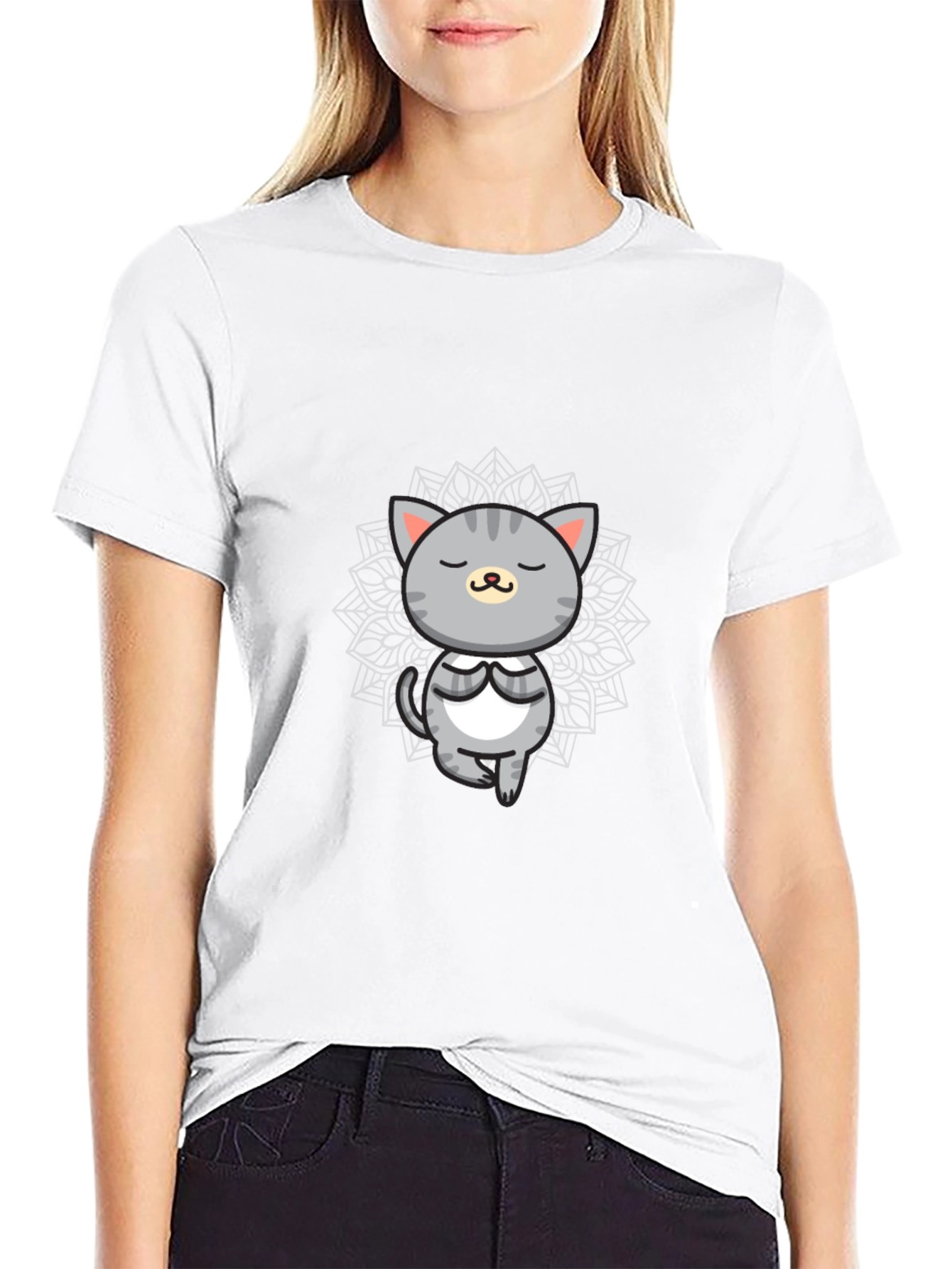 Zen Cat Meditation T-Shirt - Black