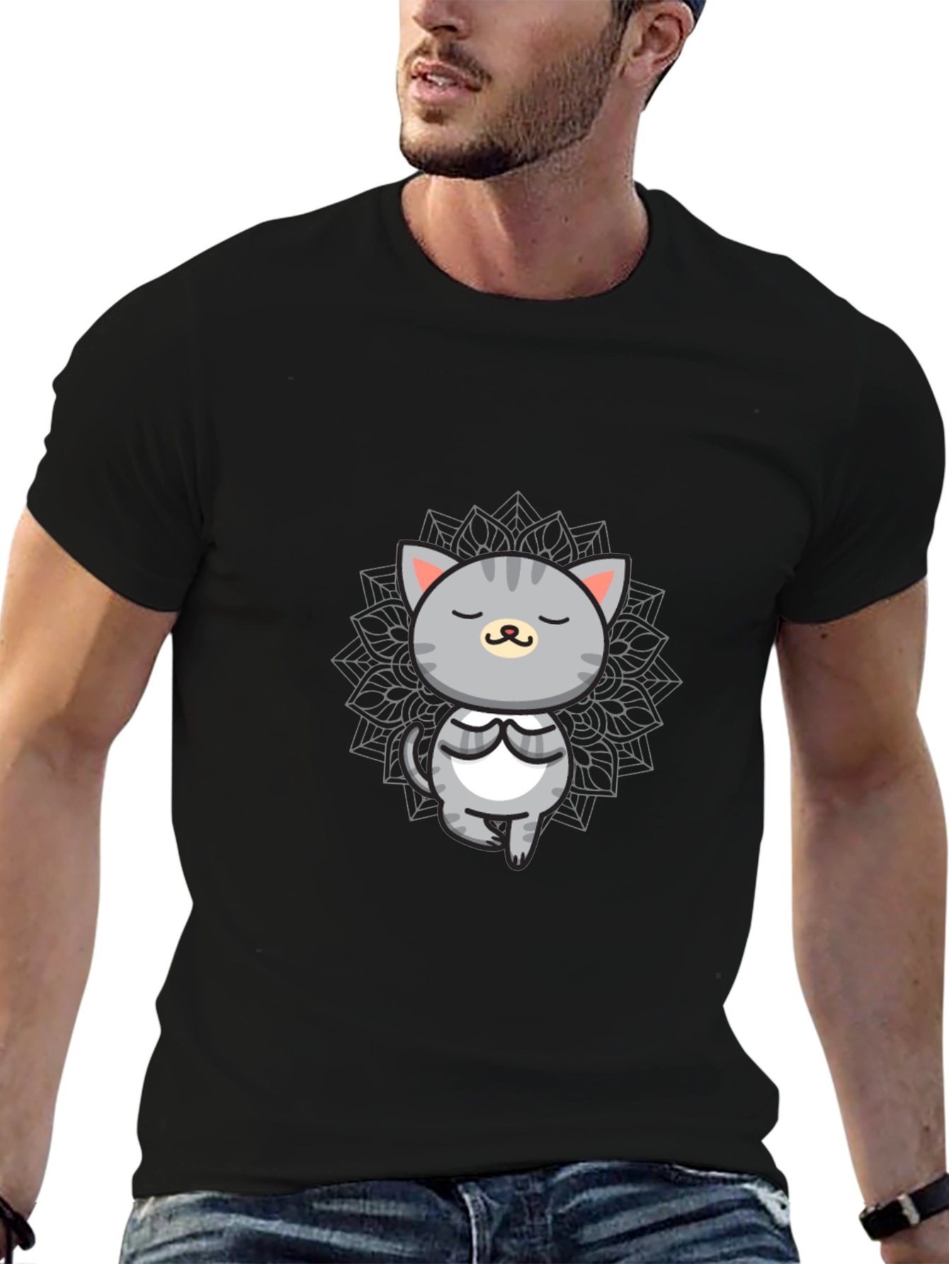 Zen Cat Meditation T-Shirt - Black