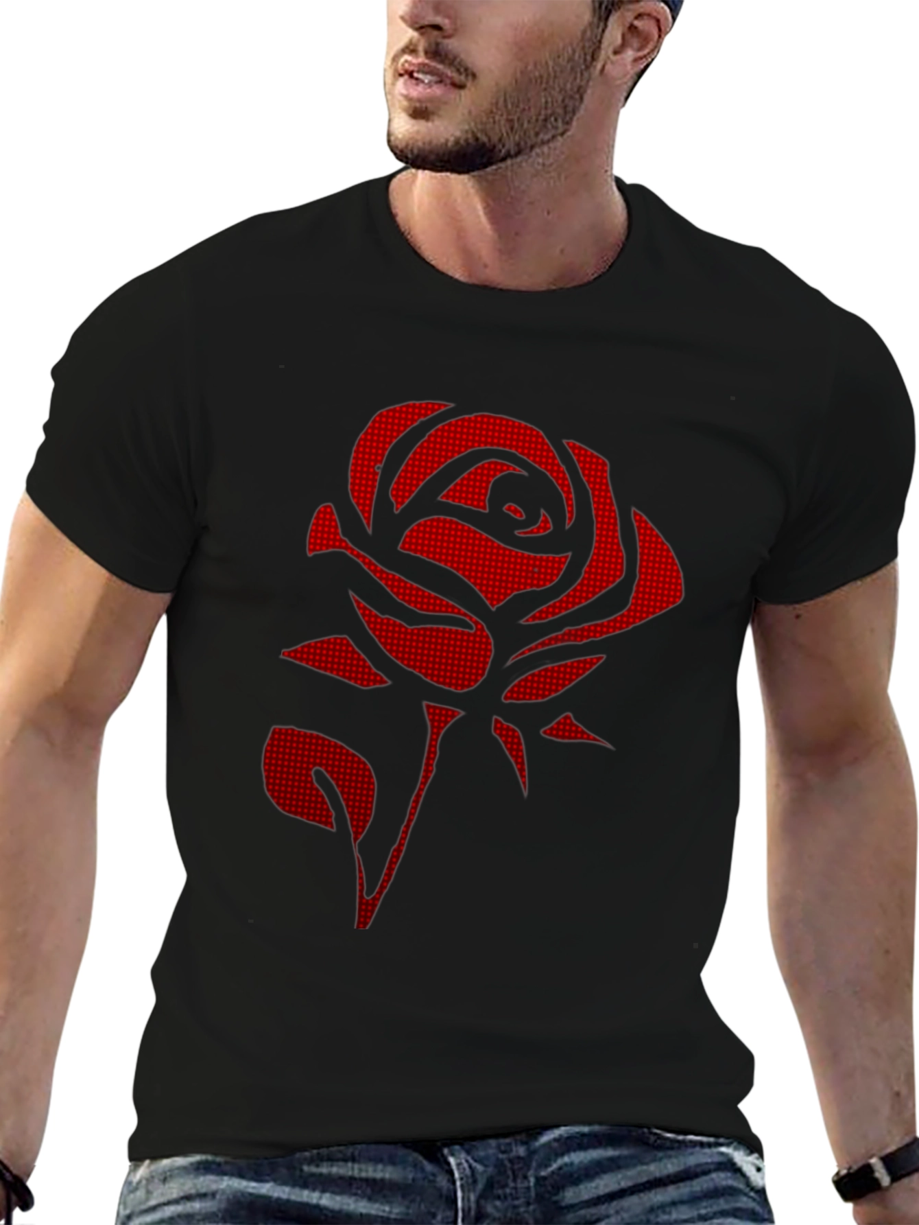 Red Rose Graphic Black T-Shirt - Stylish & Unique