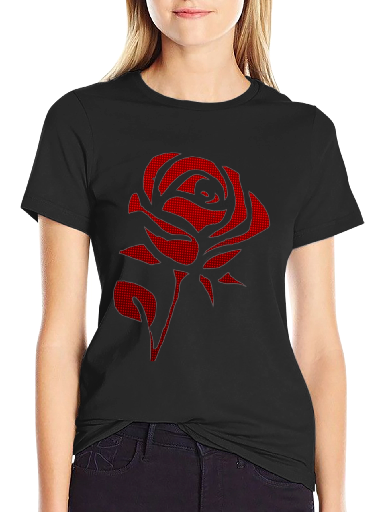 Red Rose Graphic Black T-Shirt - Stylish & Unique