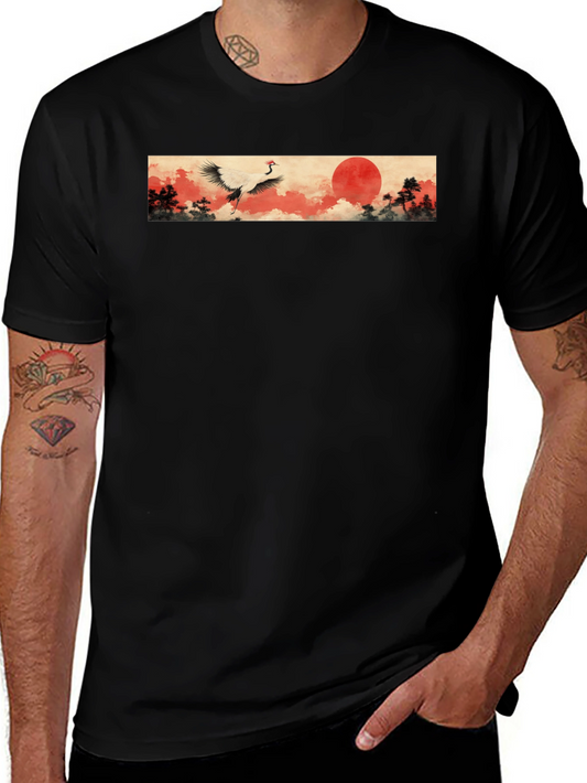 Crane & Rising Sun Black T-Shirt