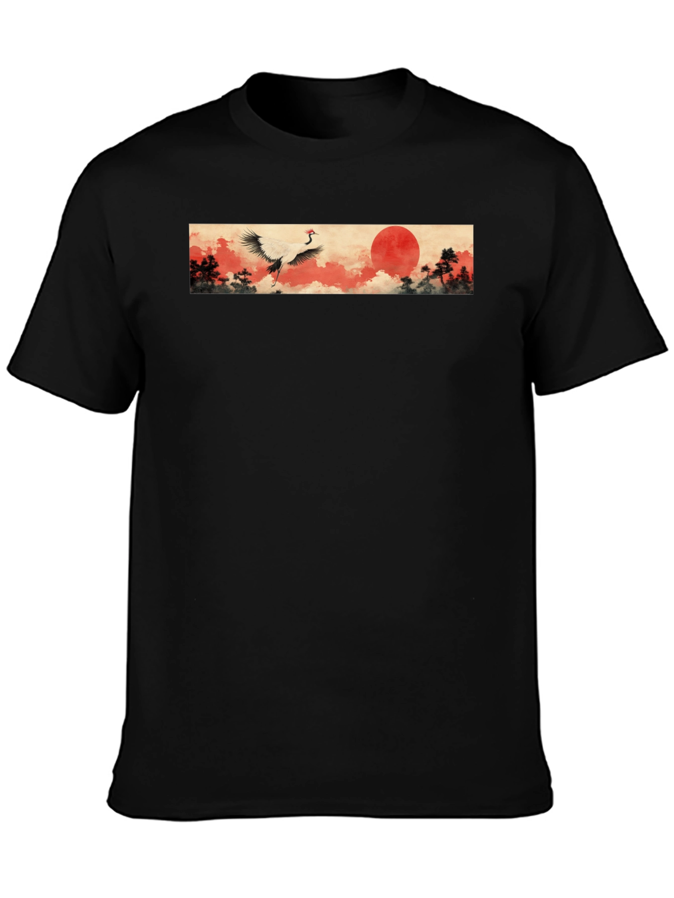 Crane & Rising Sun Black T-Shirt