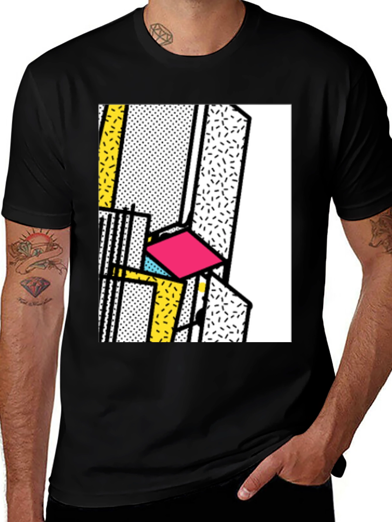 Retro Memphis Design Black T-Shirt