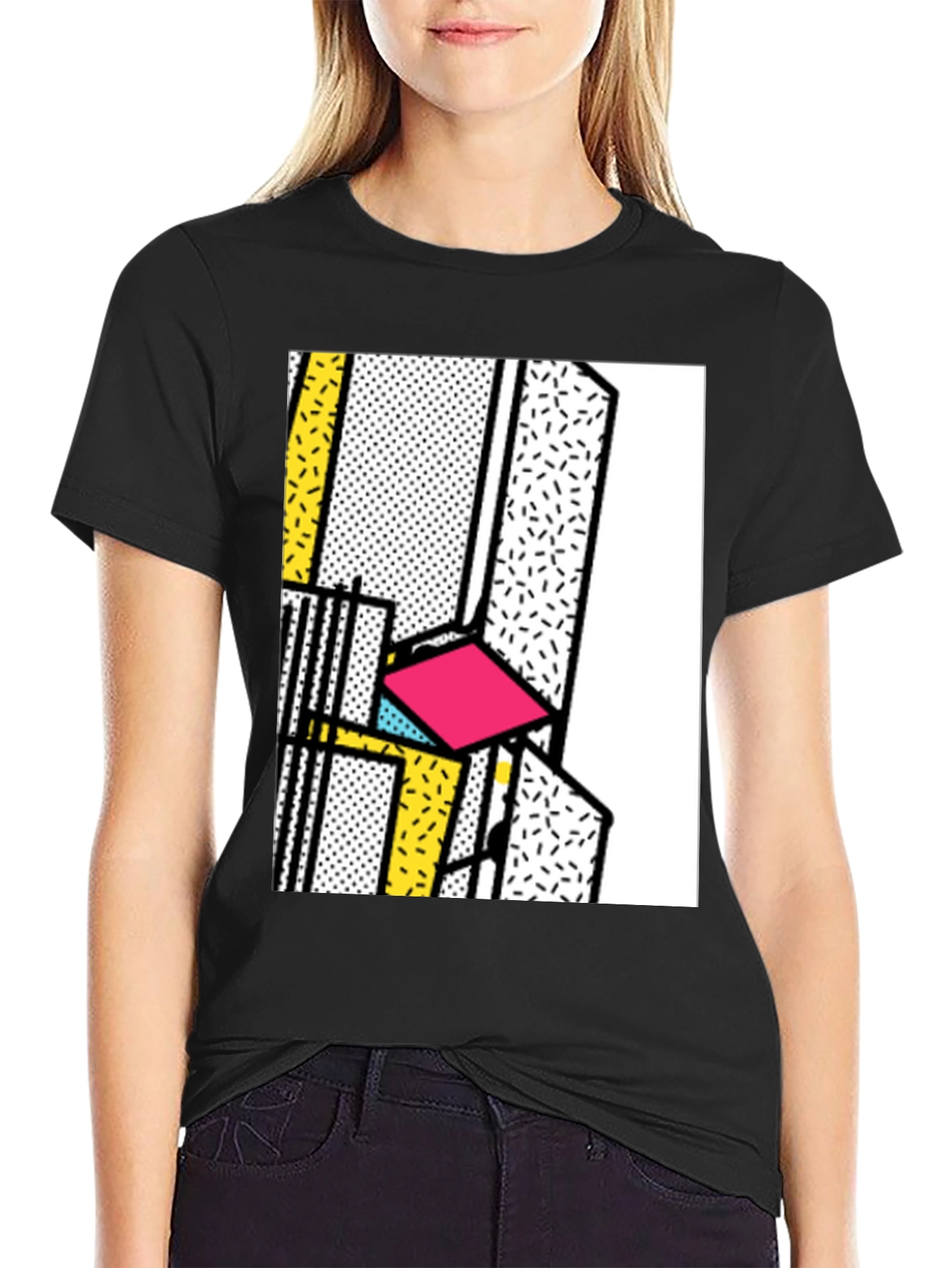 Retro Memphis Design Black T-Shirt