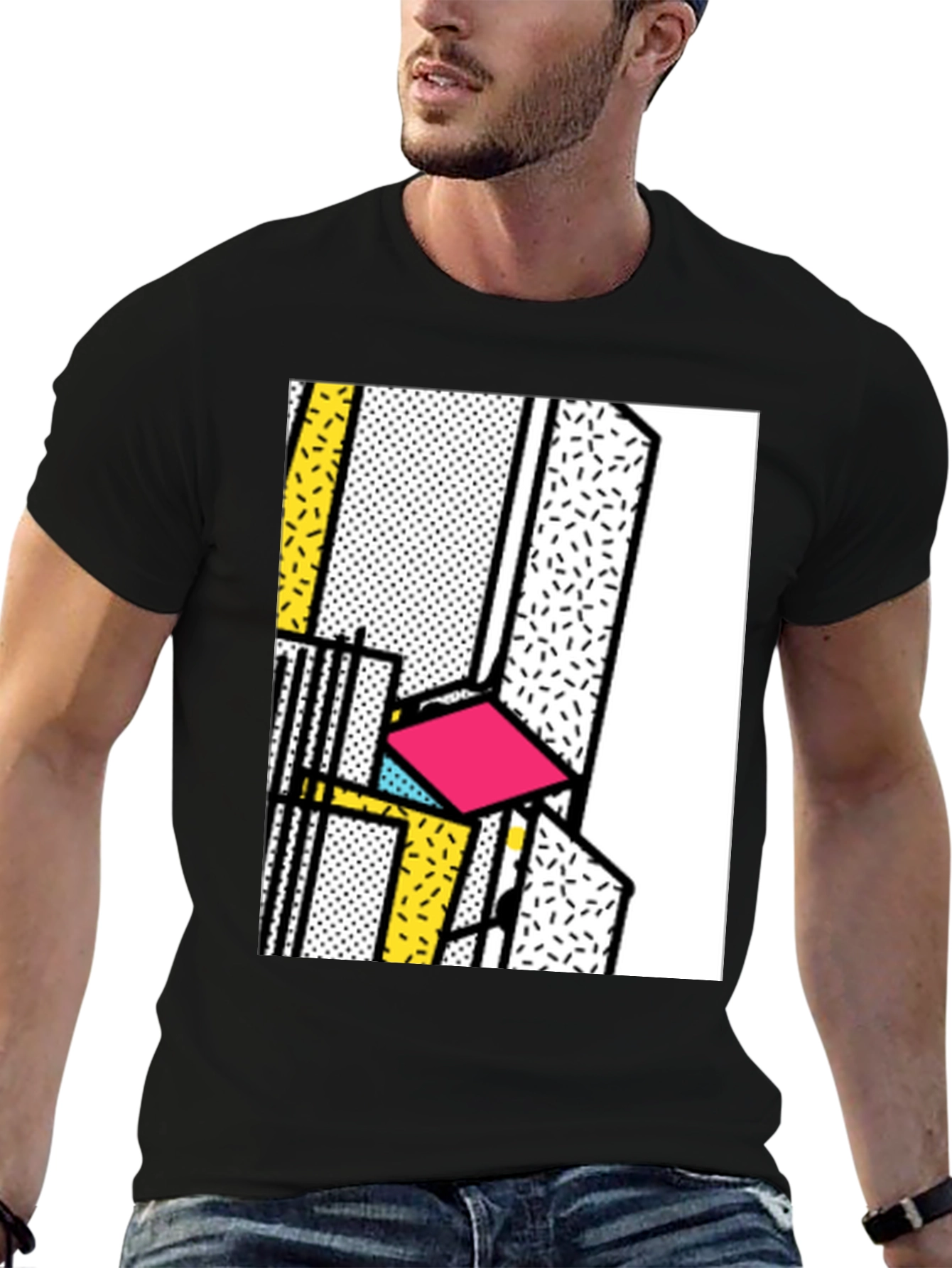 Retro Memphis Design Black T-Shirt