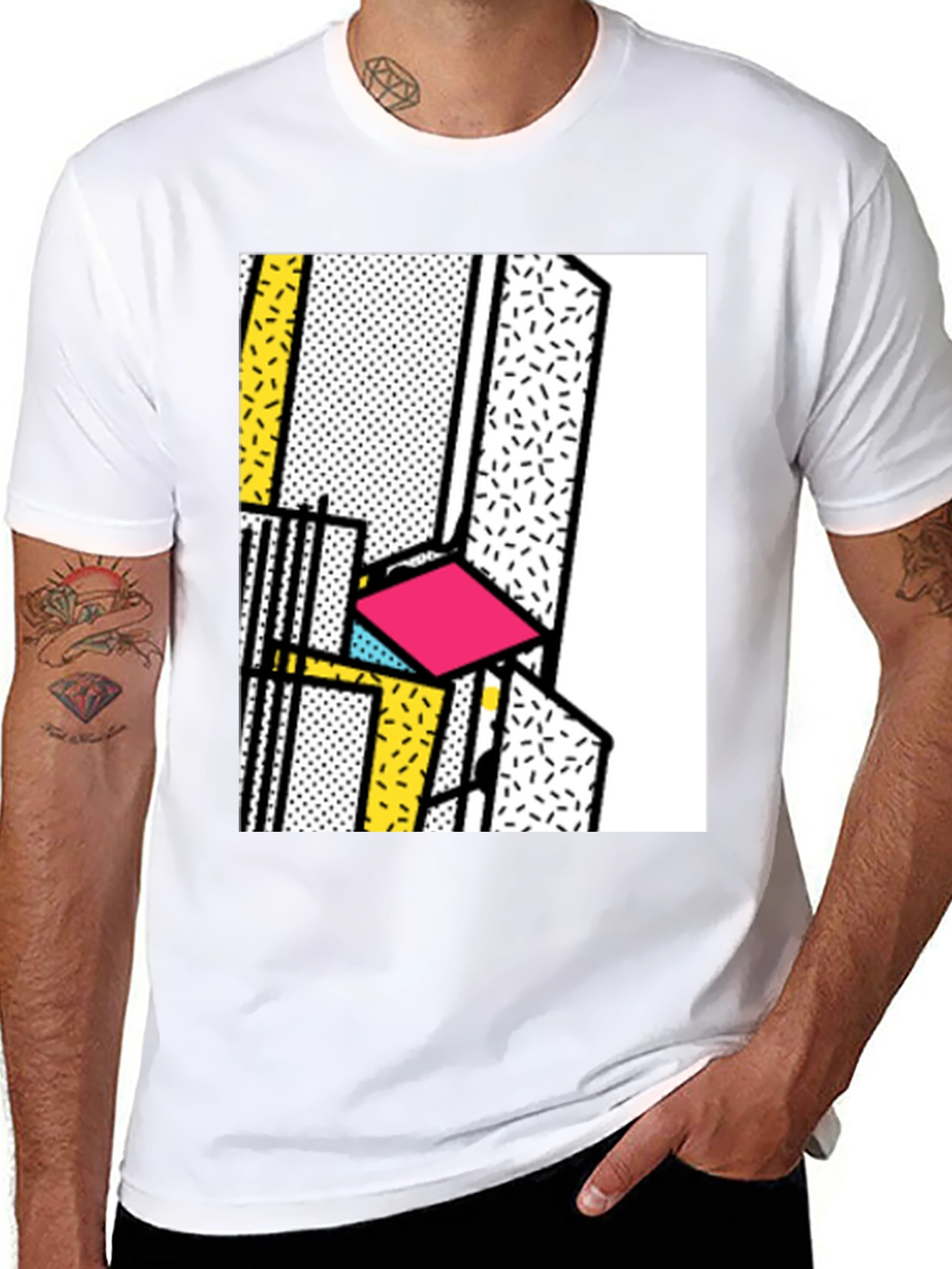 Retro Memphis Design Black T-Shirt