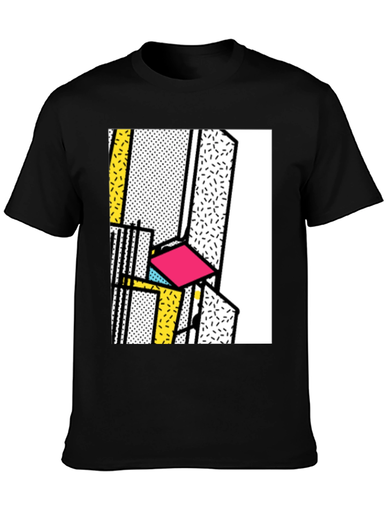 Retro Memphis Design Black T-Shirt