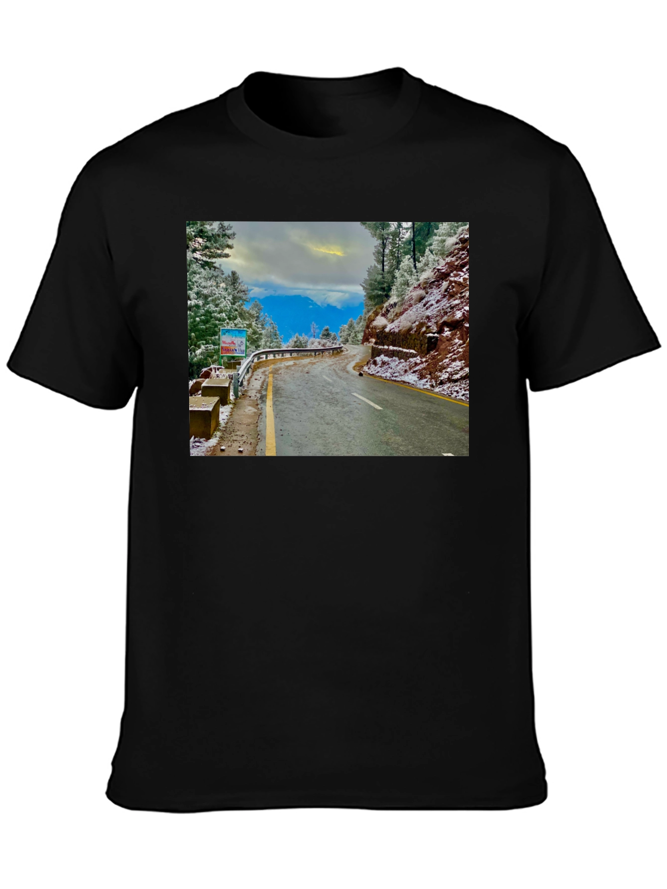 Mountain Road Graphic Tee - Black Cotton Comfort
