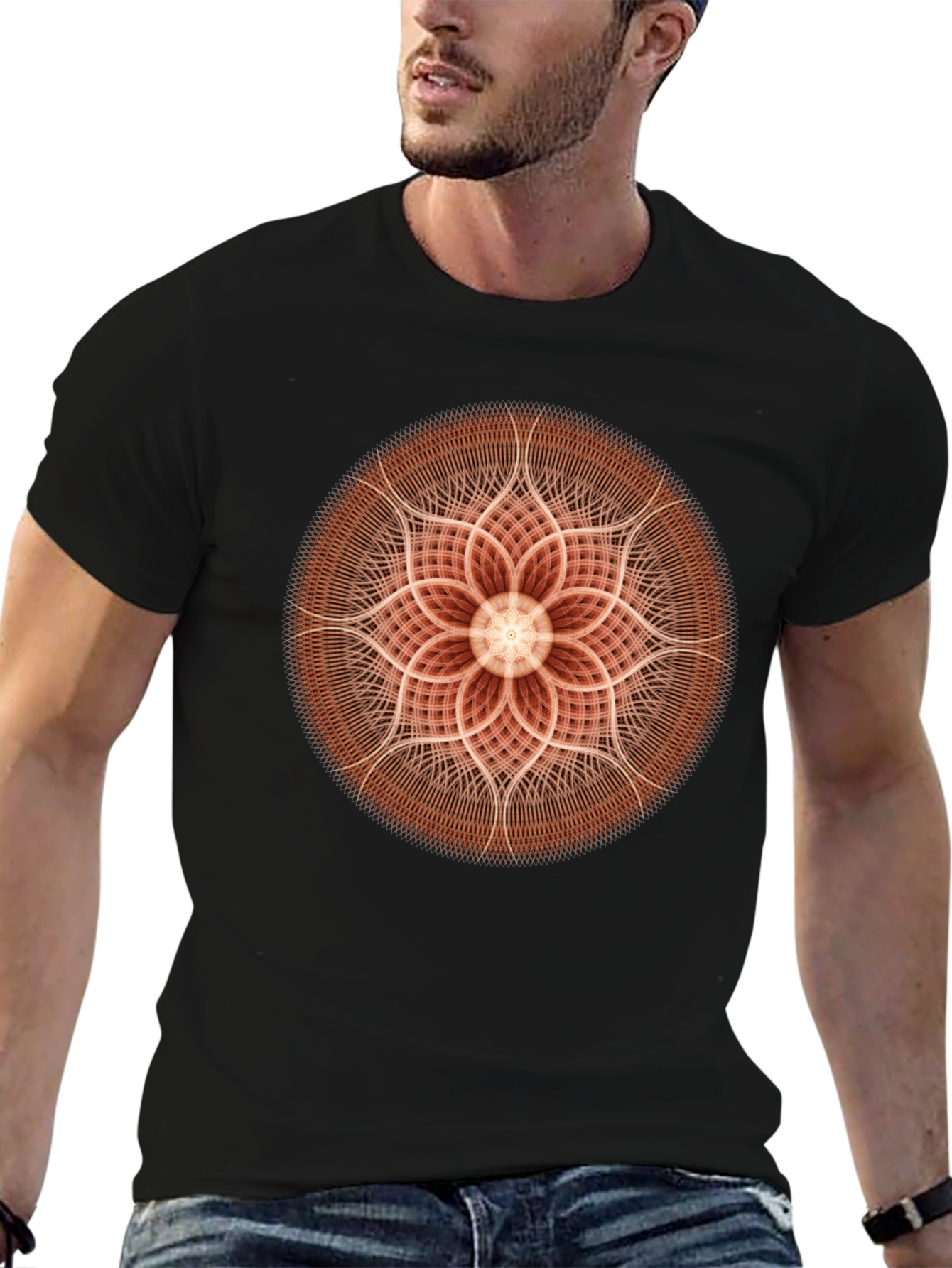 Geometric Mandala Graphic Black T-Shirt