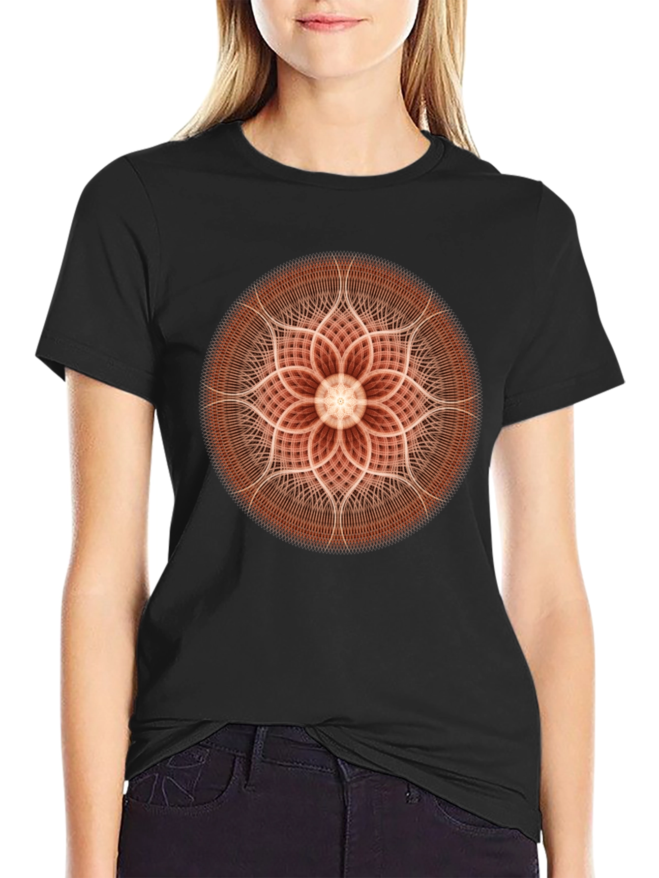 Geometric Mandala Graphic Black T-Shirt