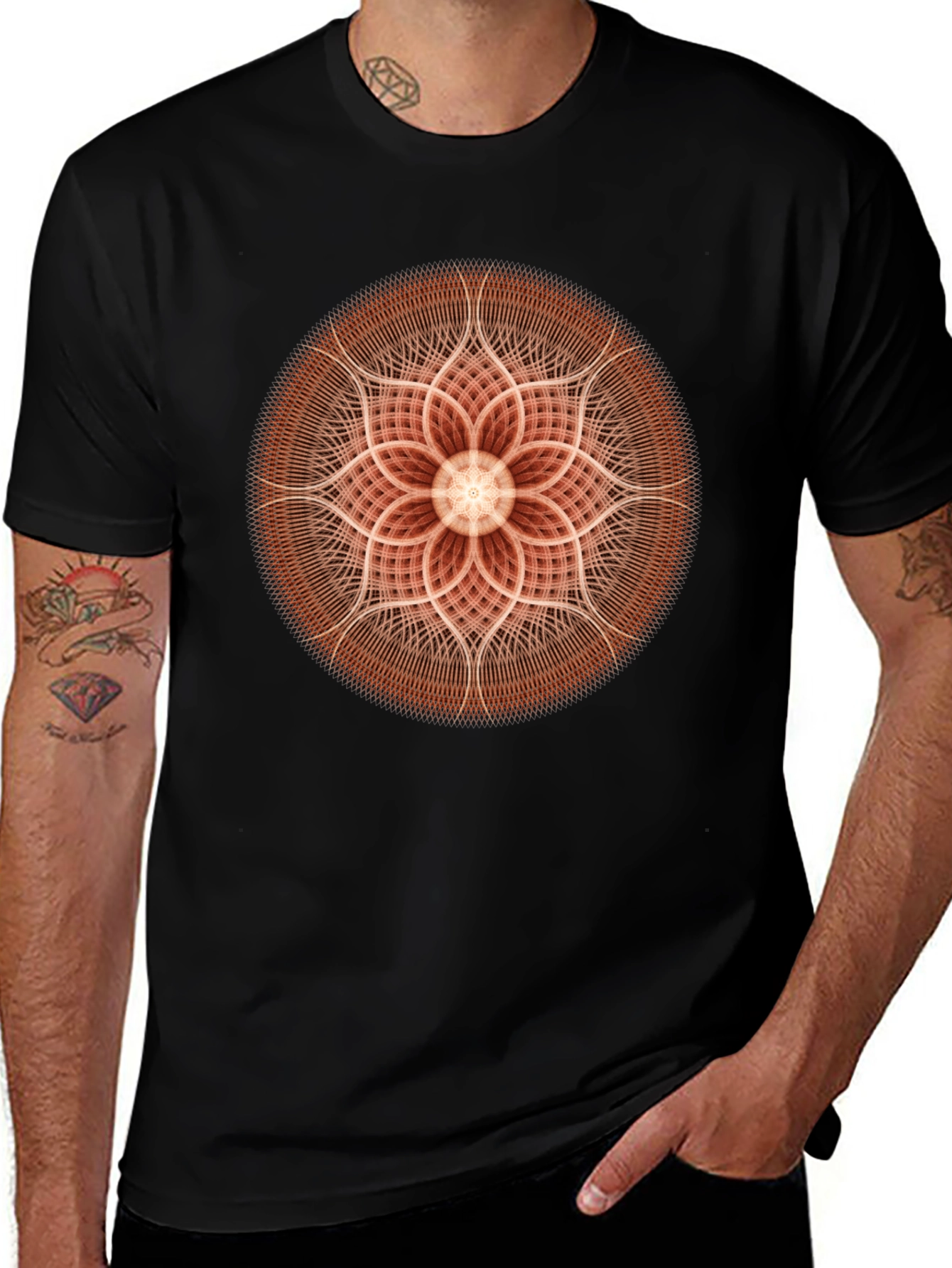 Geometric Mandala Graphic Black T-Shirt