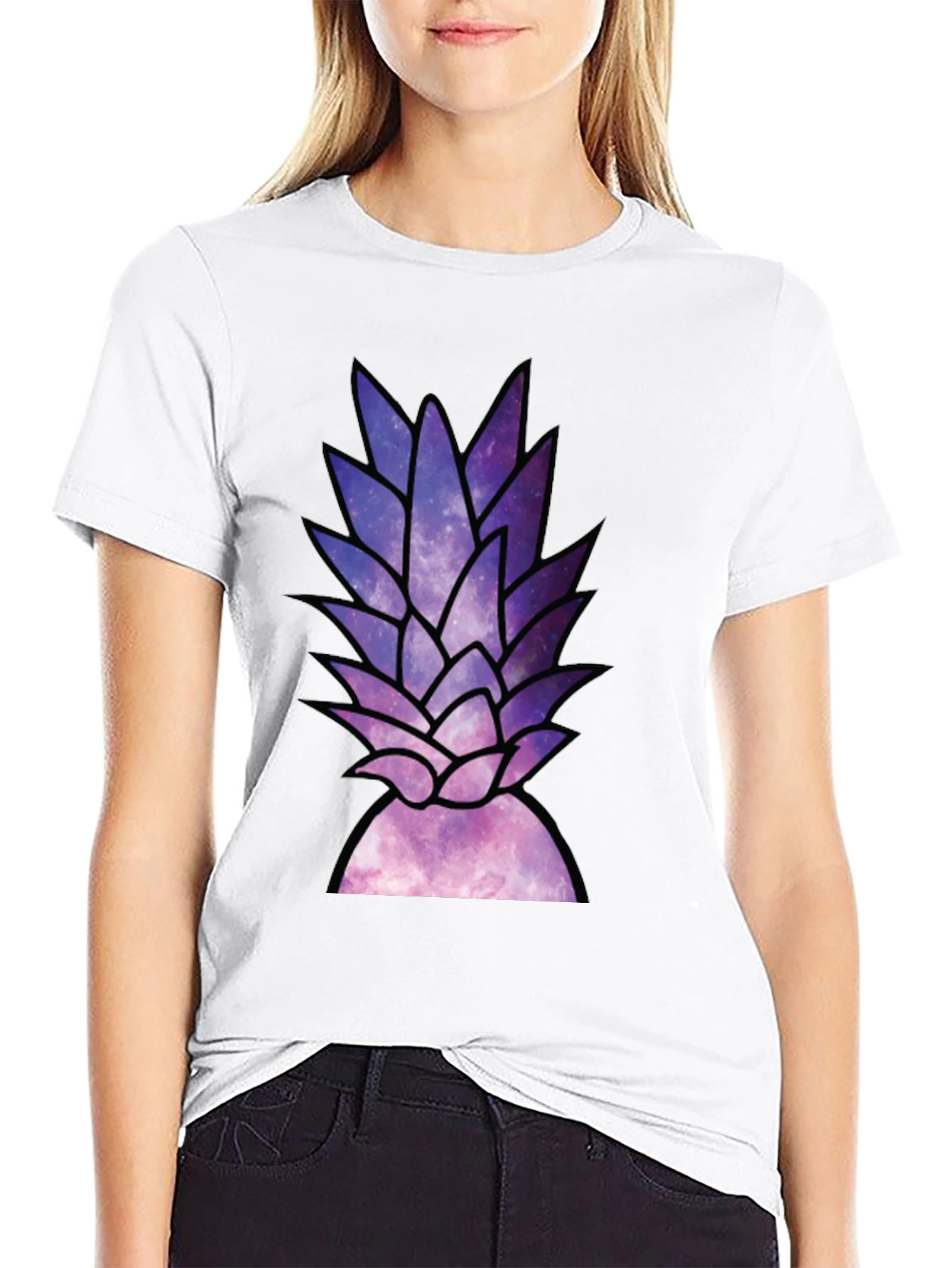 Galaxy Pineapple Graphic Tee - Stylish Black T-Shirt