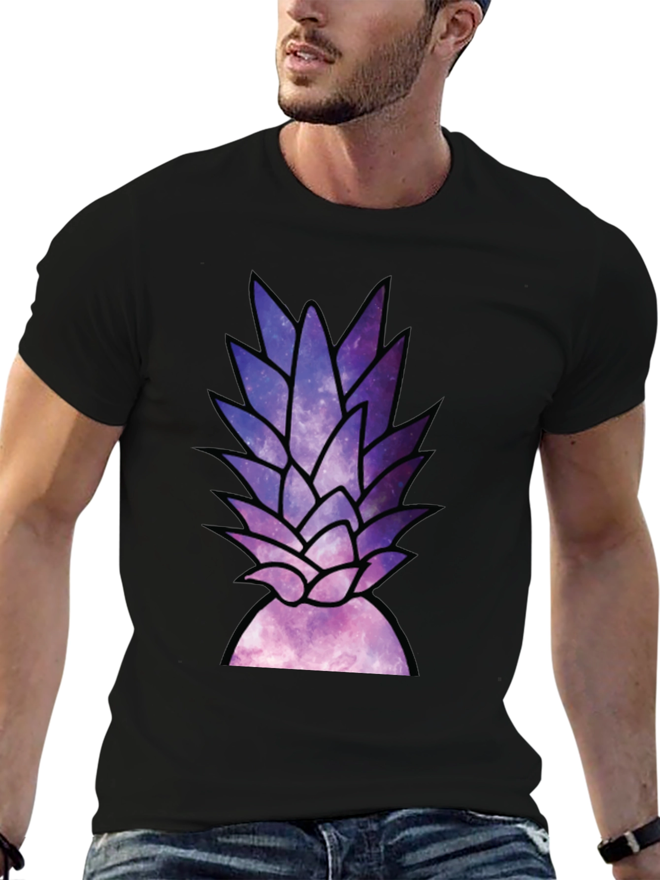 Galaxy Pineapple Graphic Tee - Stylish Black T-Shirt