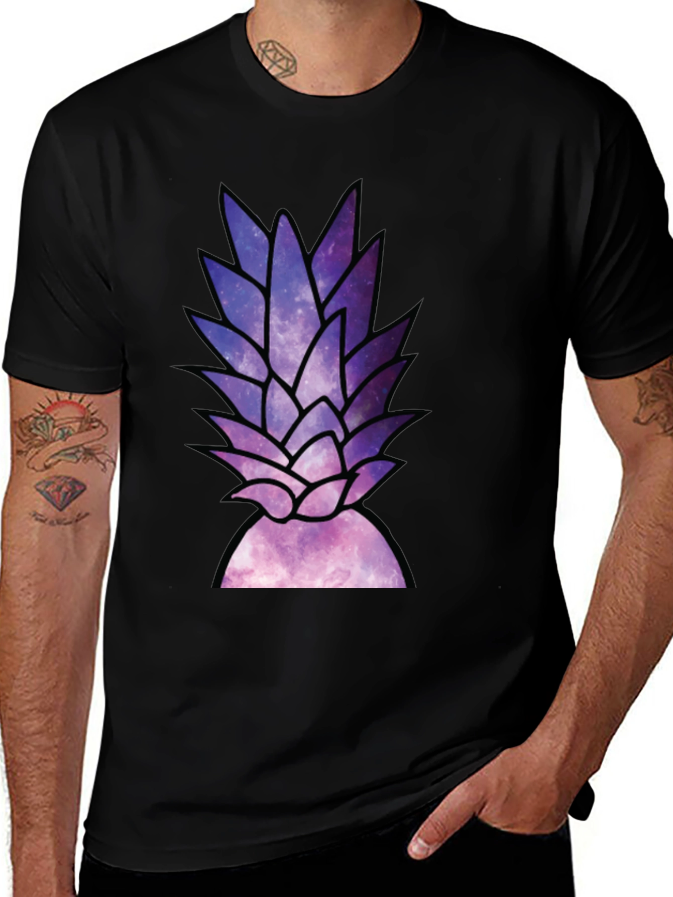 Galaxy Pineapple Graphic Tee - Stylish Black T-Shirt