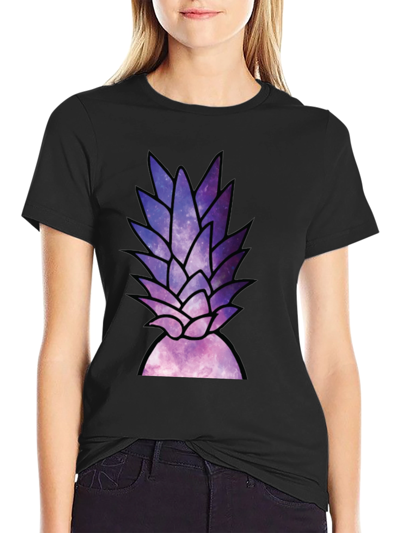 Galaxy Pineapple Graphic Tee - Stylish Black T-Shirt