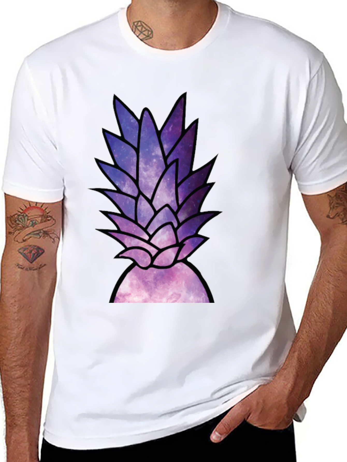 Galaxy Pineapple Graphic Tee - Stylish Black T-Shirt