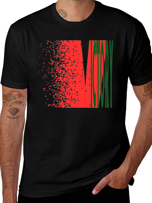 Abstract Graphic Tee - Red & Green Design Black Shirt